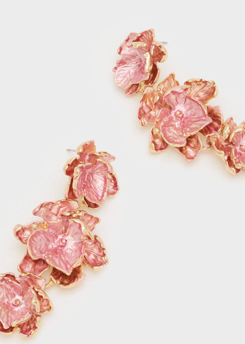 Nalí GOLD EARRINGS W/ ENAMEL SALMON FLOWERS