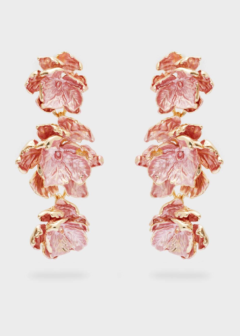 Nalí GOLD EARRINGS W/ ENAMEL SALMON FLOWERS