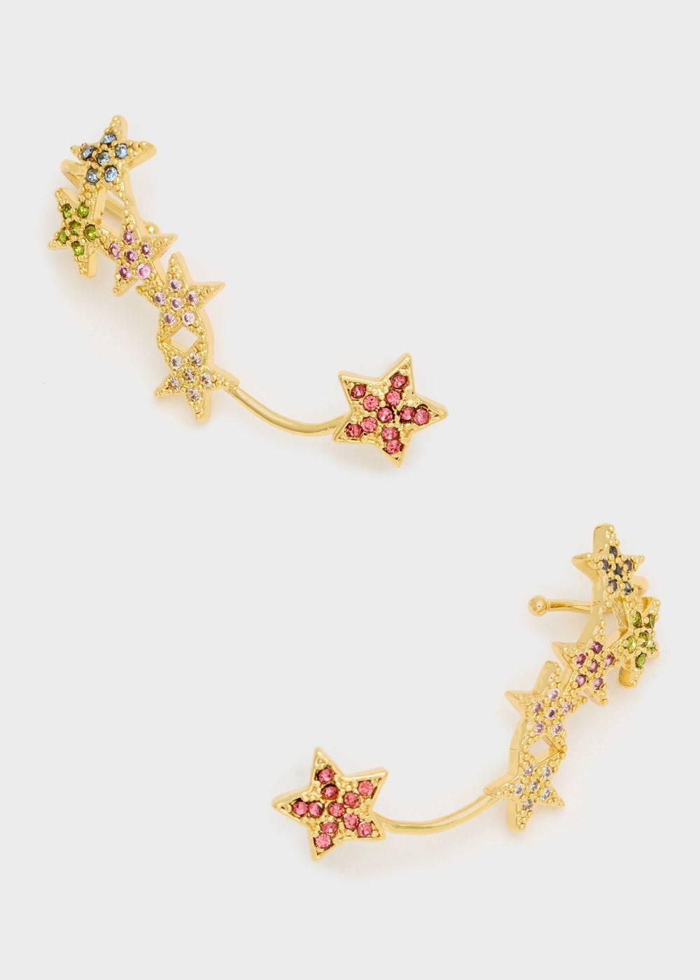 Nalí GOLD EARRINGS W/ STARS AND MULTI STONES