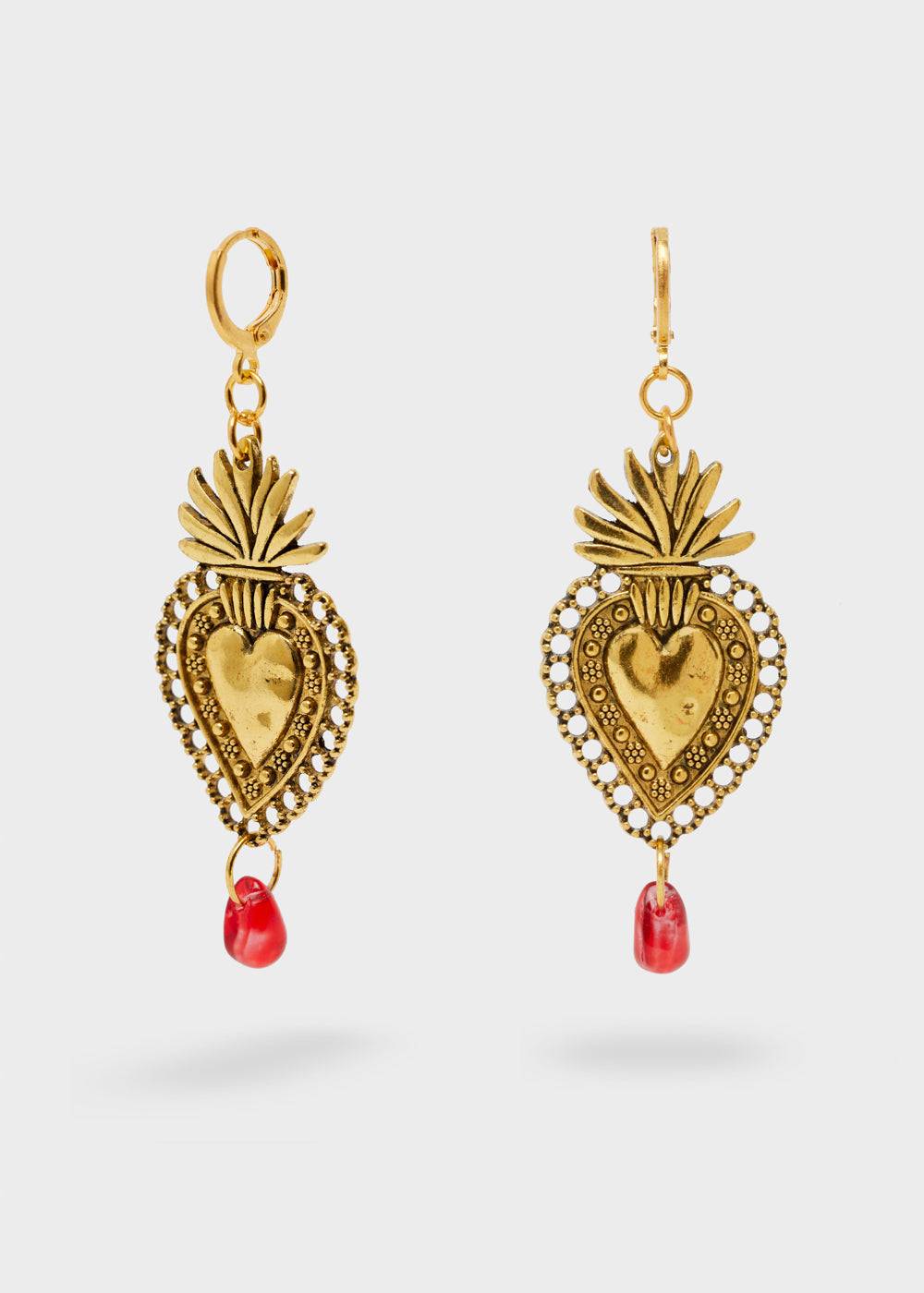 Nalí GOLD EARRINGS WITH RED SACRED HEART