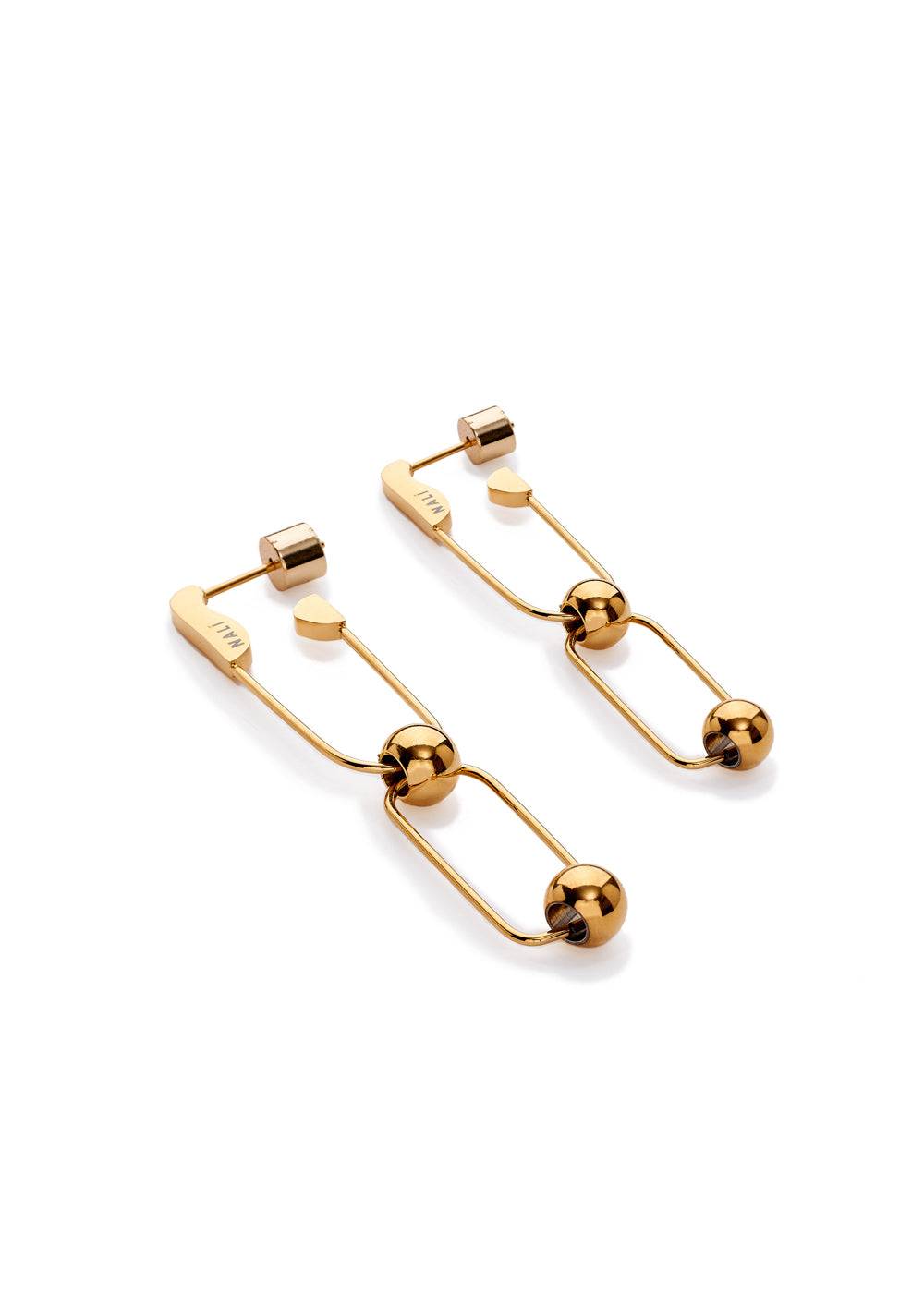 Nalí GOLD LONG EARRINGS W/ BROOCH STAIN. STEEL