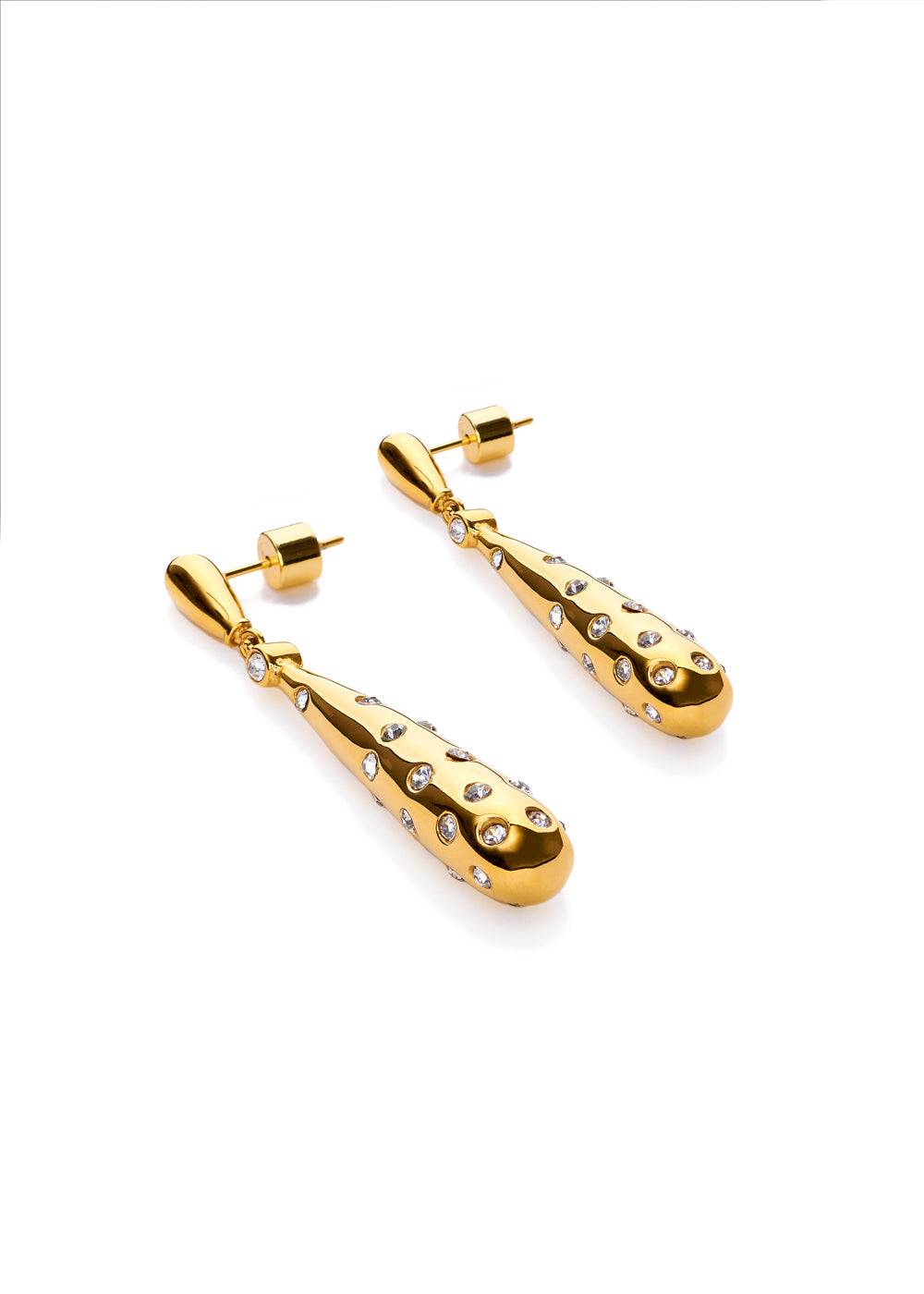 Nalí GOLD LONG EARRINGS W/ CRYSTALS STAIN. STEEL