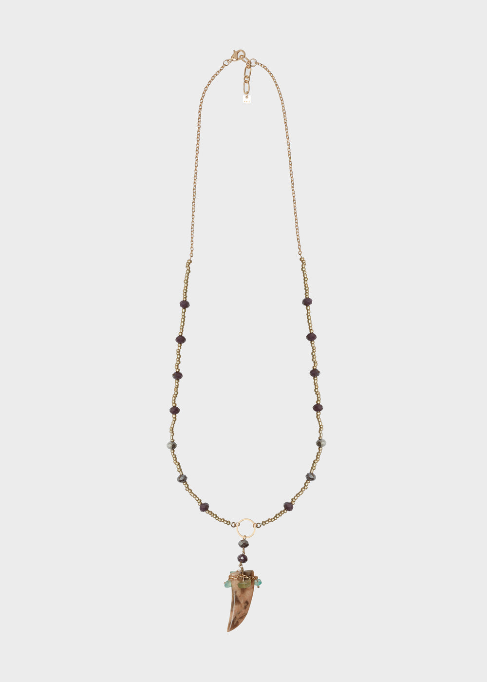 Nalí GOLD LONG NECKLACE W/ BEADS AND HORN PENDANT