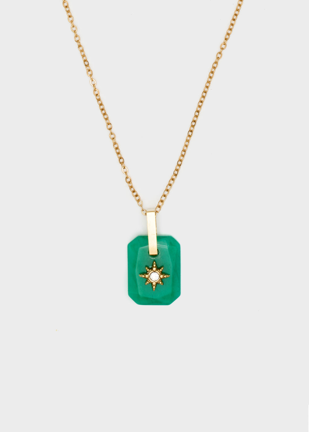 Nalí GOLD NECKLACE W/ GREEN STONE PENDANT