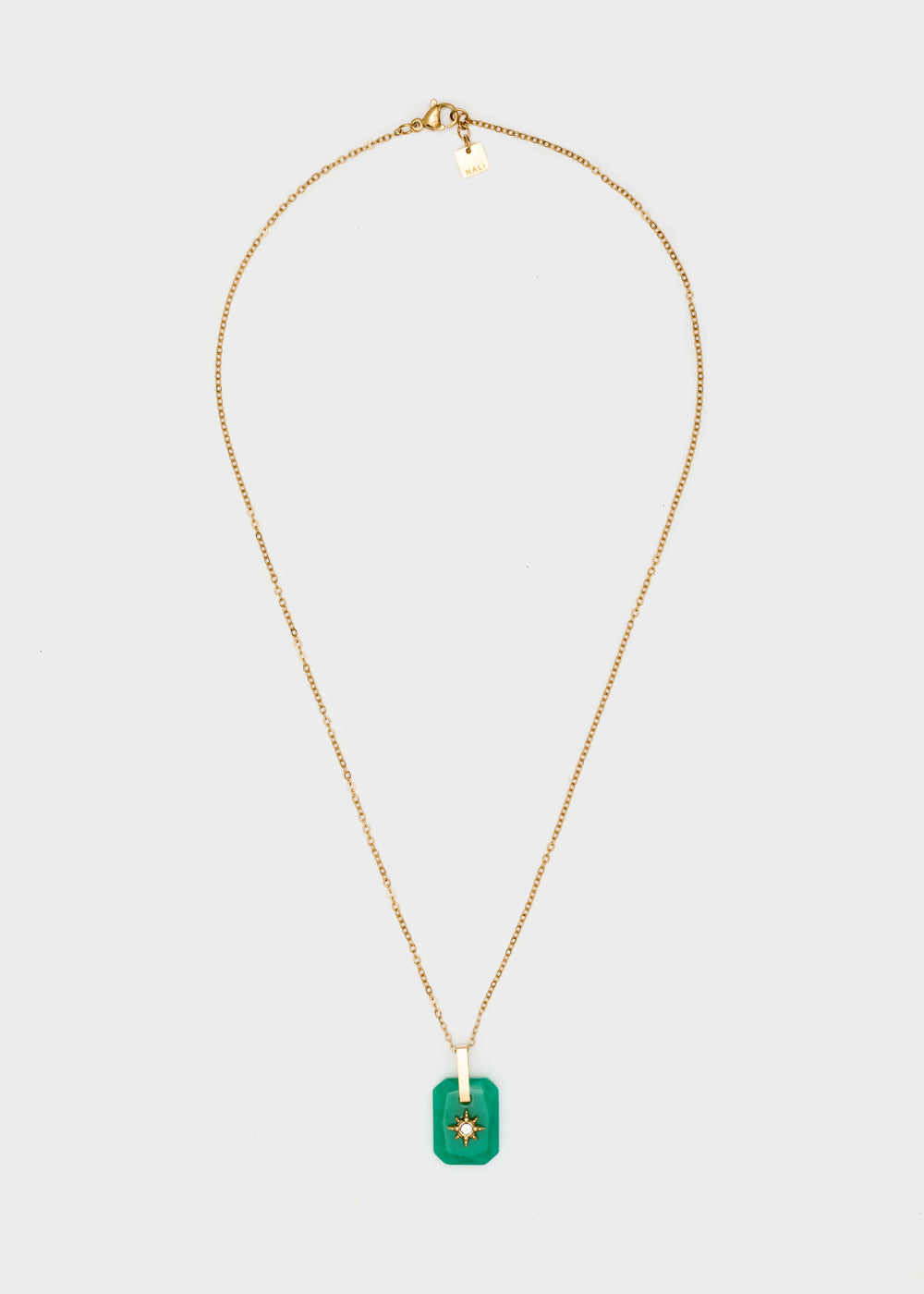 Nalí GOLD NECKLACE W/ GREEN STONE PENDANT