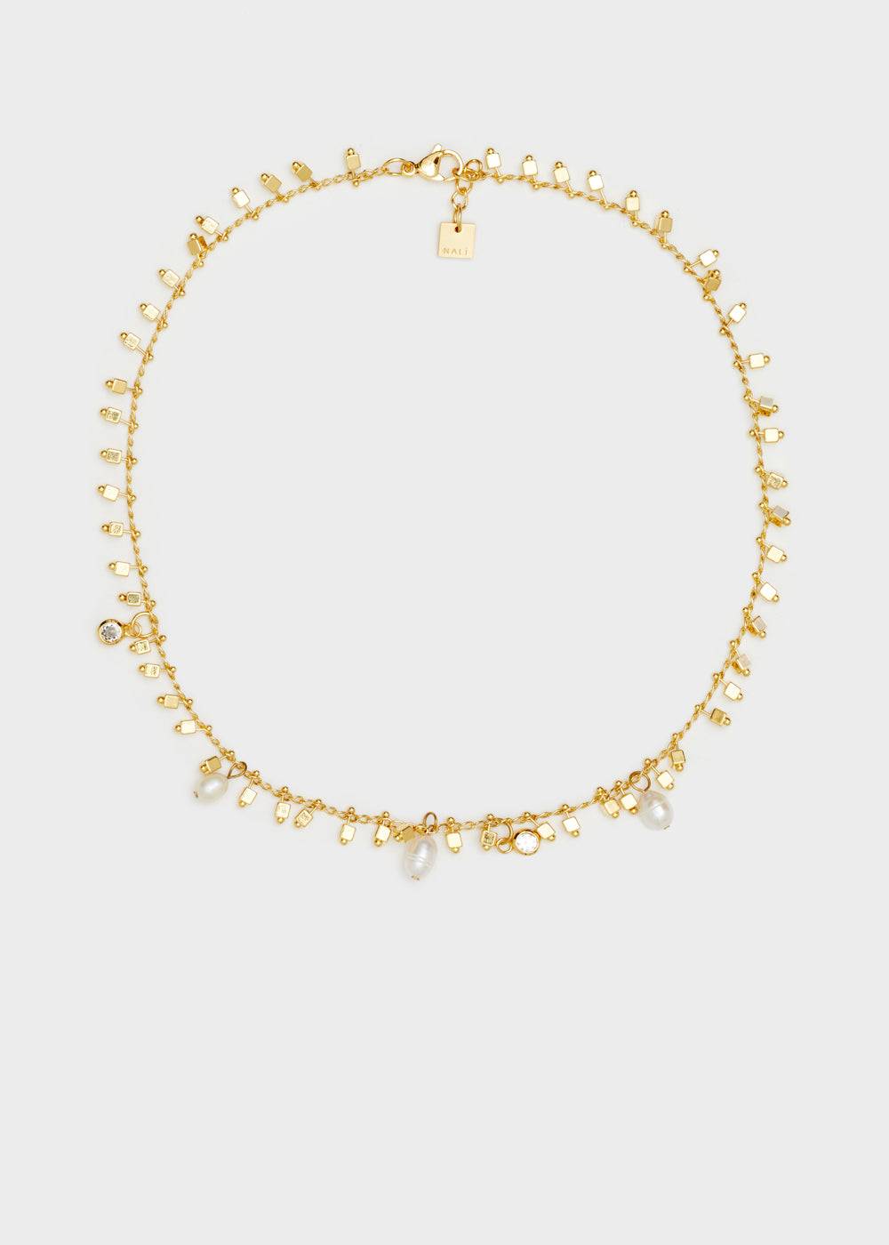 Nalí GOLD NECKLACE W/ ZIRCONS AND PEARLS