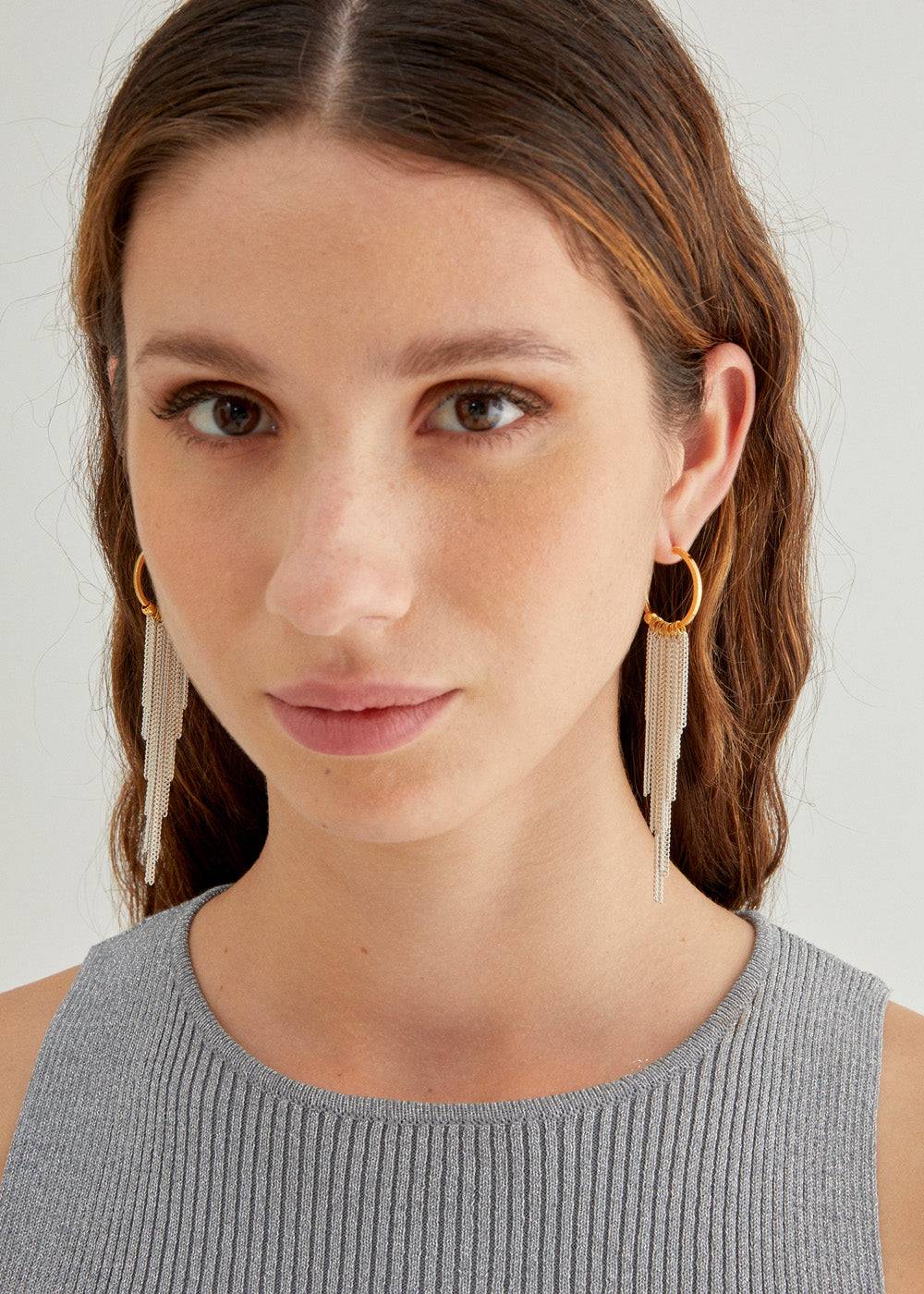 Nalí HOOP GOLD EARRINGS WITH LONG FRINGES