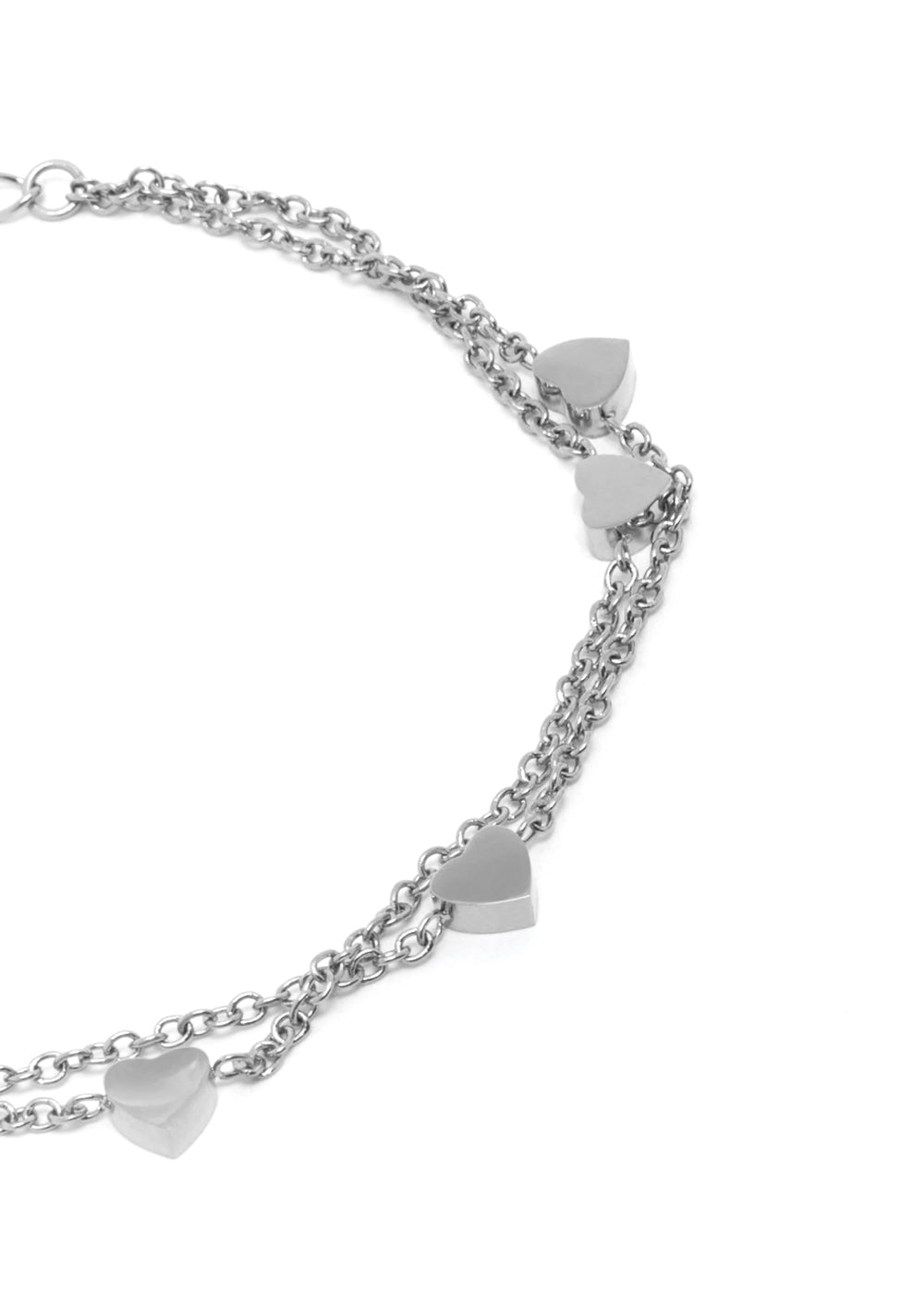 Nalí LEO BRACELET DOUBLE CHAIN HEARTS SILVER COLOR