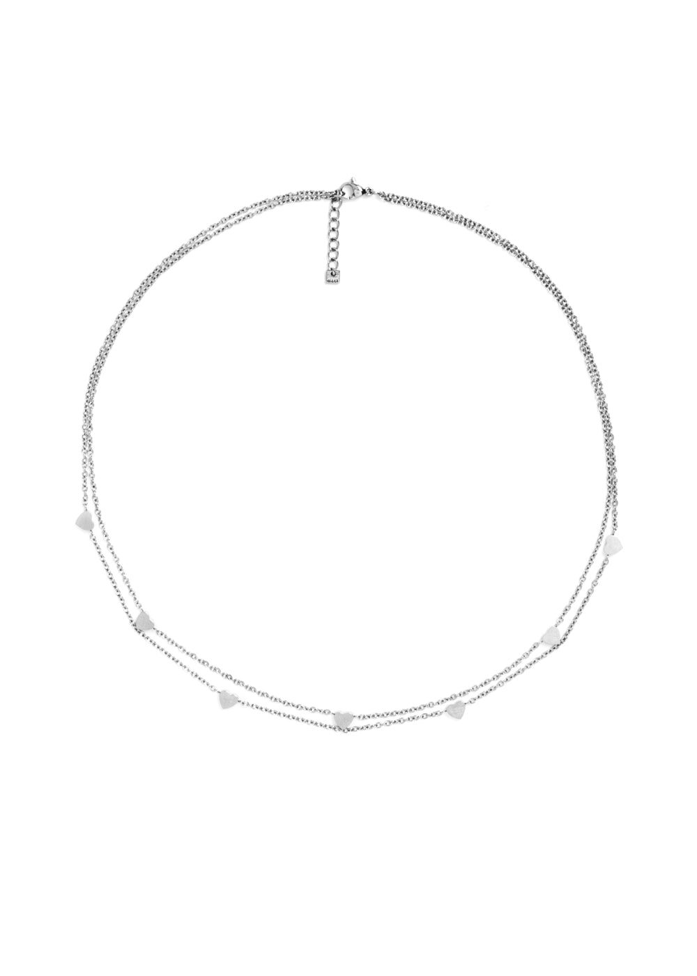 Nalí LEO NECKLACE DOUBLE CHAIN HEARTS SILVER COLOR