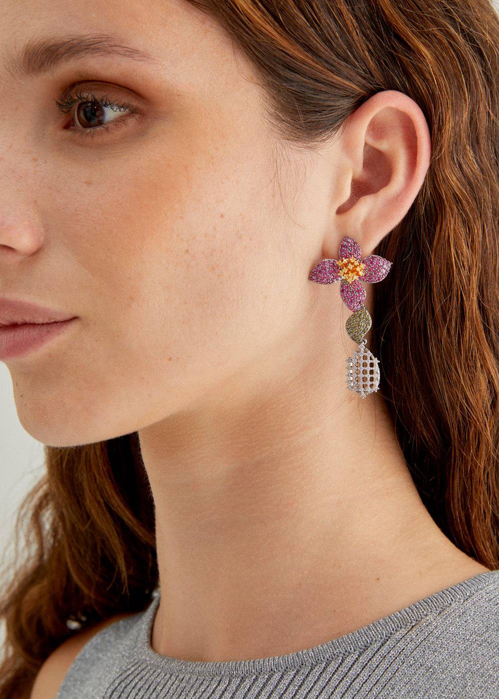 Nalí LEVYA GUNMETAL EARRINGS W/ ZIRCONS + COLORS