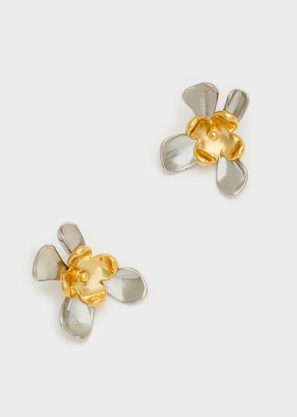Nalí LOBE FLOWER EARRINGS GOLD+SILVER