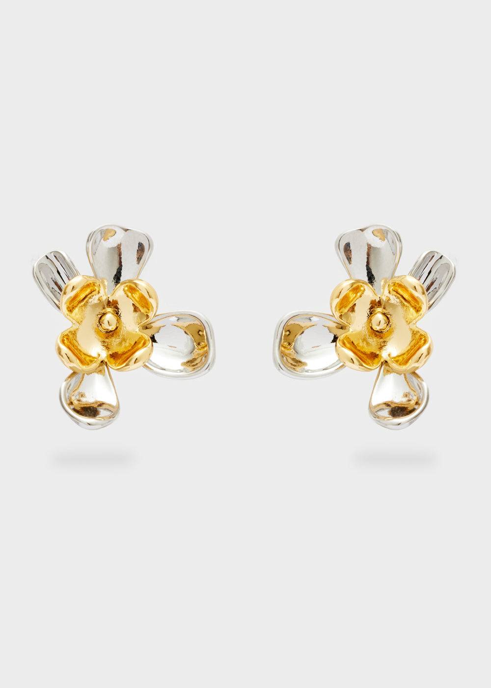 Nalí LOBE FLOWER EARRINGS GOLD+SILVER