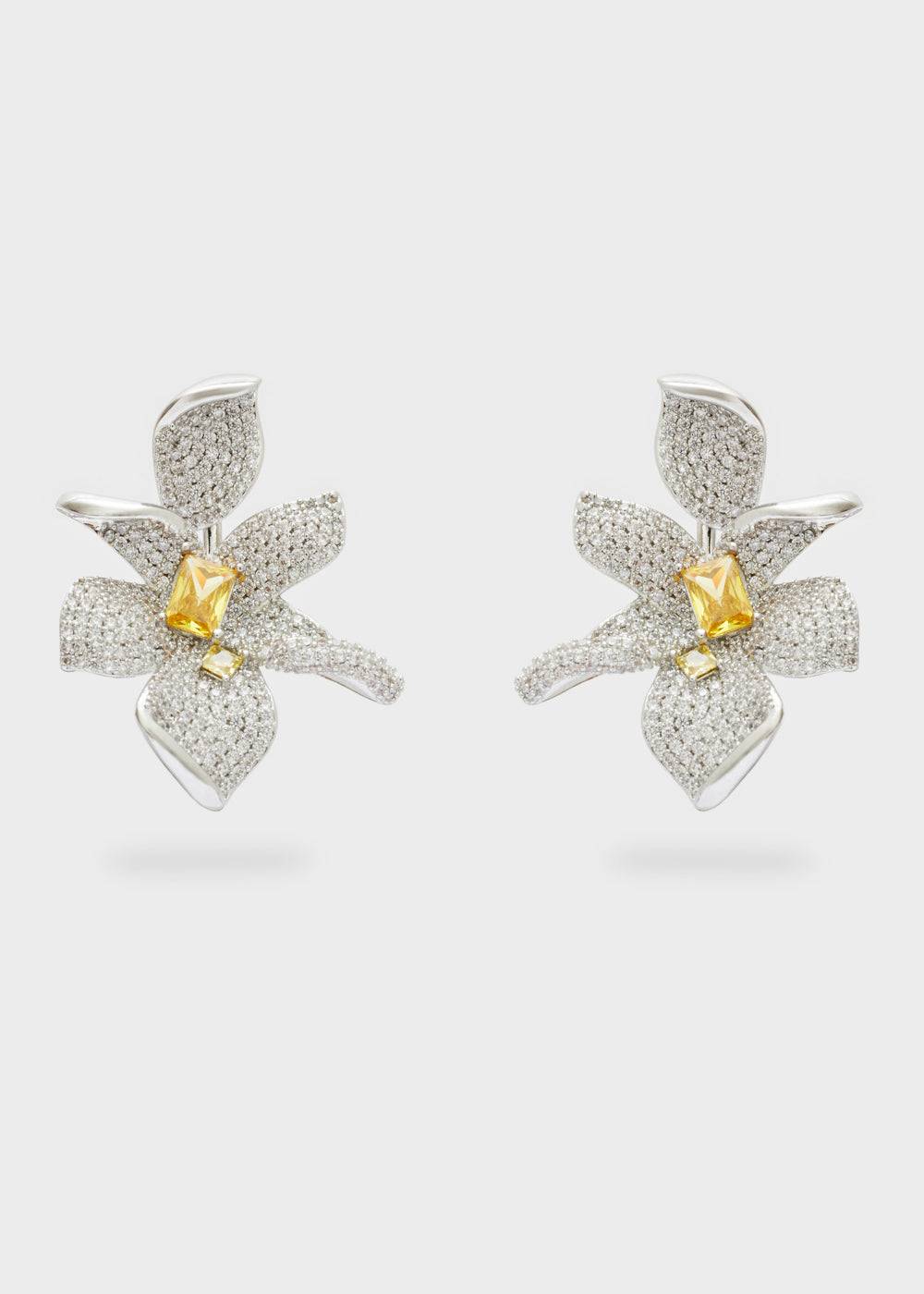 Nalí LOBE FLOWER EARRINGS SILVER+ZIRCONS