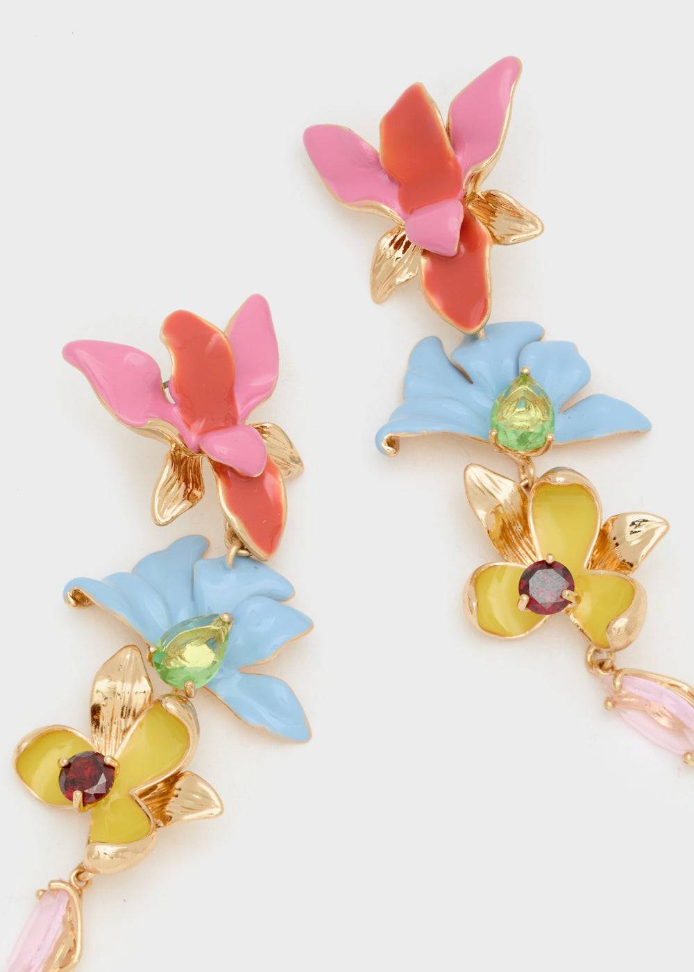 Nalí LONG EARRINGS W/ ENAMEL MULTI FLOWERS