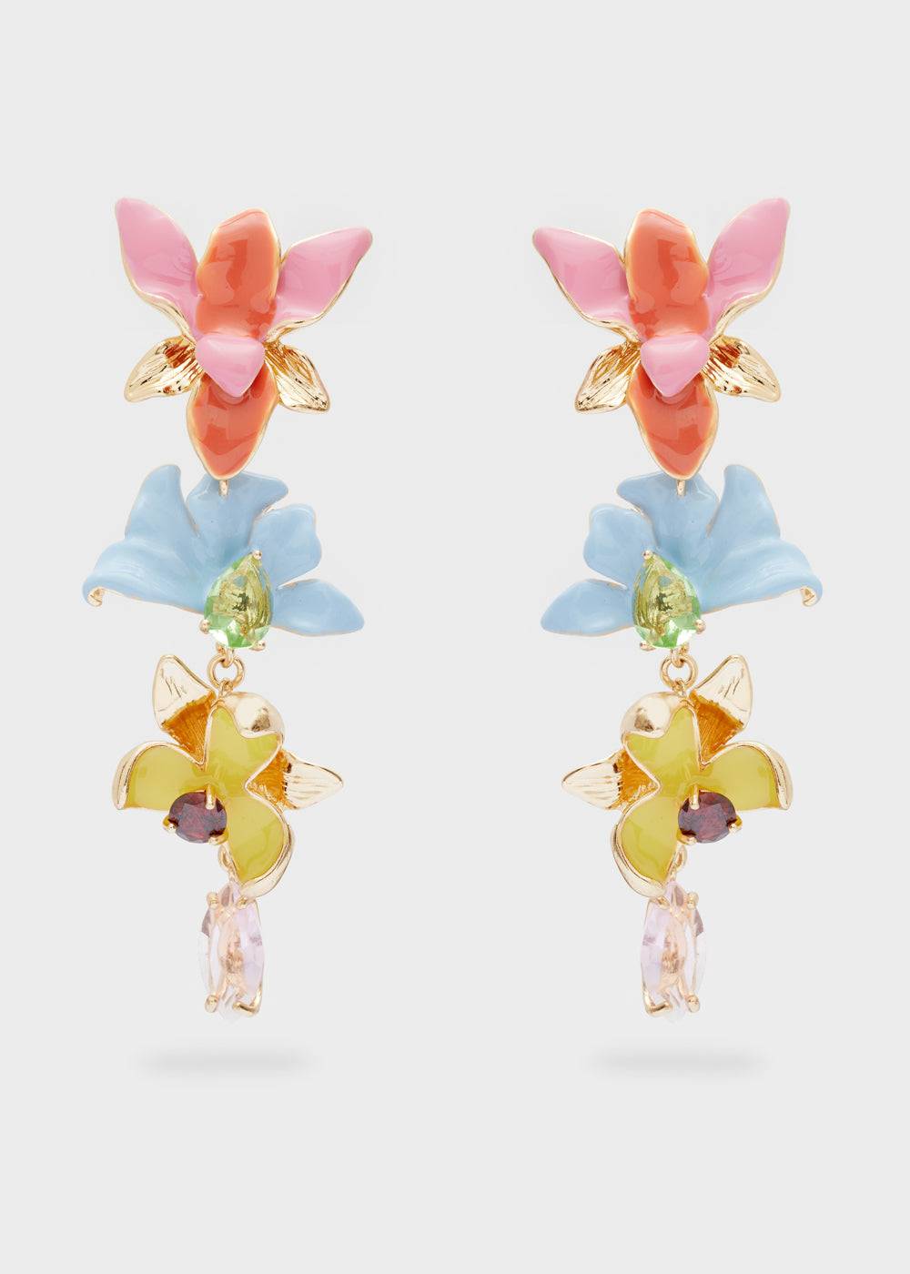 Nalí LONG EARRINGS W/ ENAMEL MULTI FLOWERS