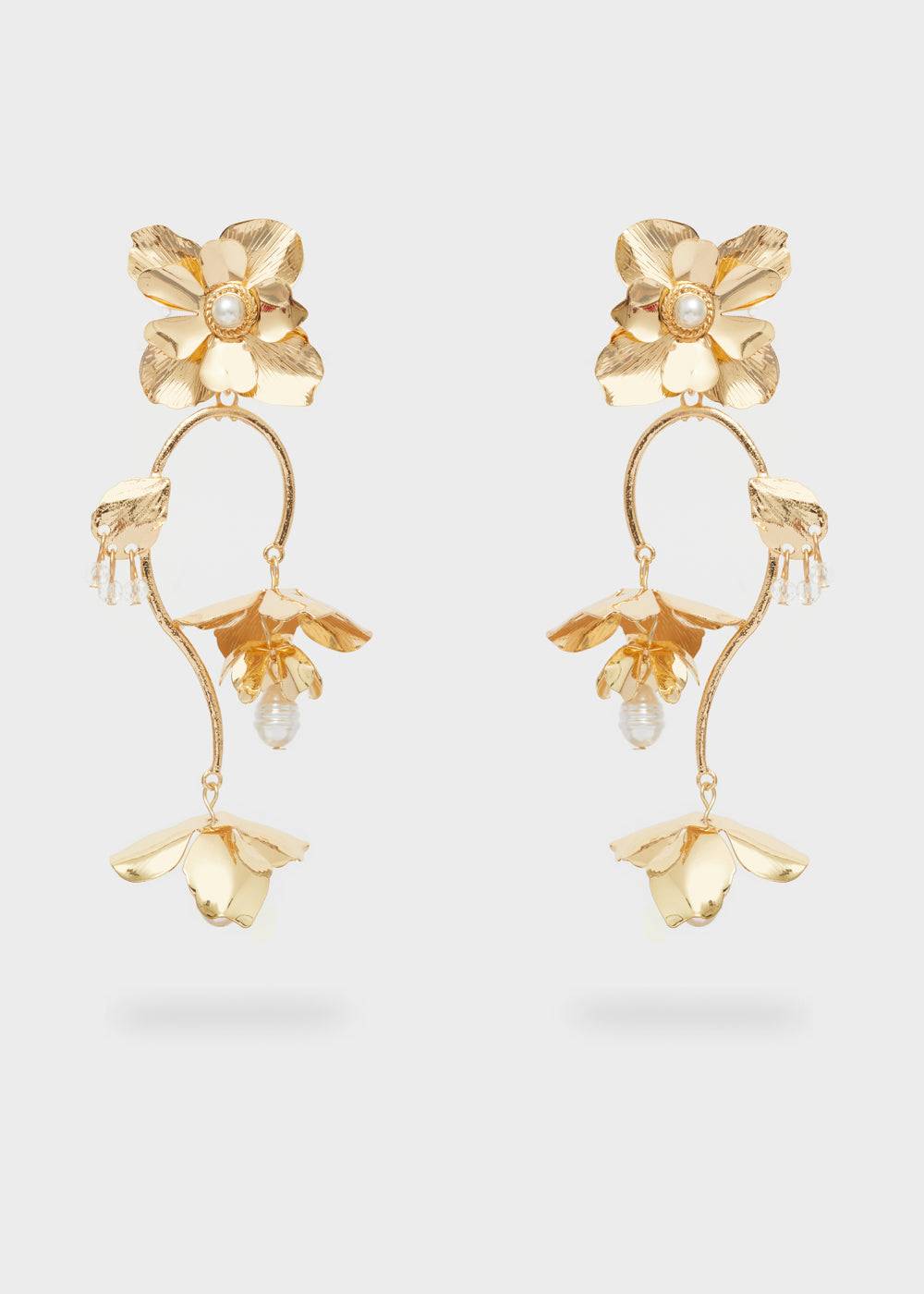 Nalí LONG EARRINGS W/ STEAM + FLOWERS