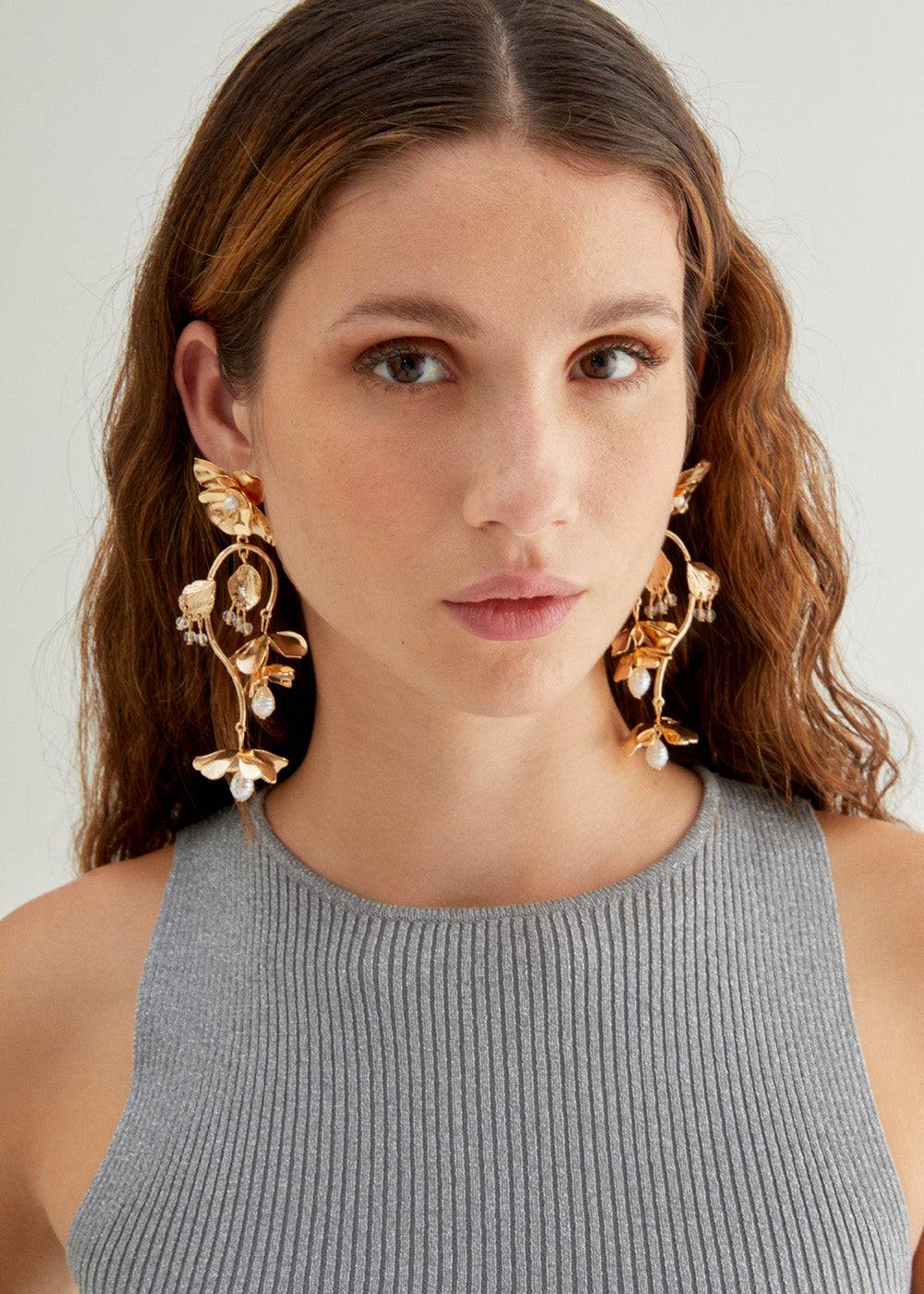 Nalí LONG EARRINGS W/ STEAM + FLOWERS