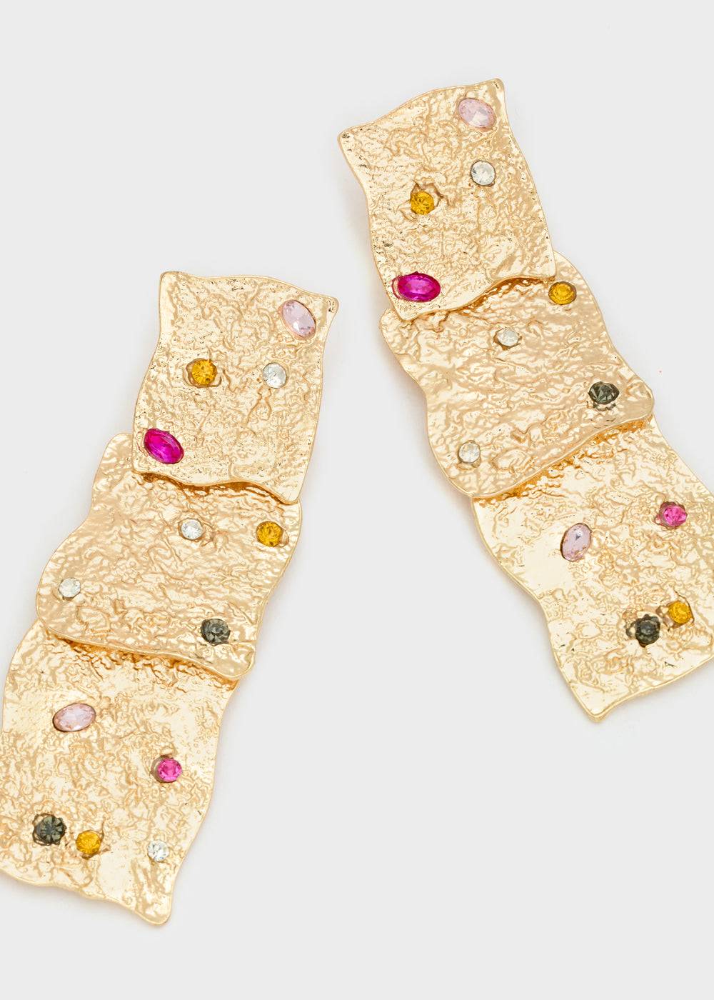 Nalí LONG GOLD EARRINGS W/ MULTICOLOR STONES