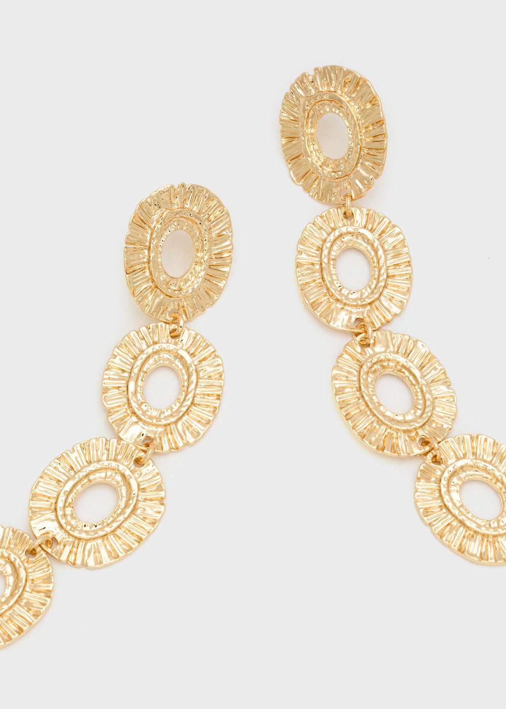 Nalí LONG GOLD EARRINGS W/ ROUND ELEMENTS