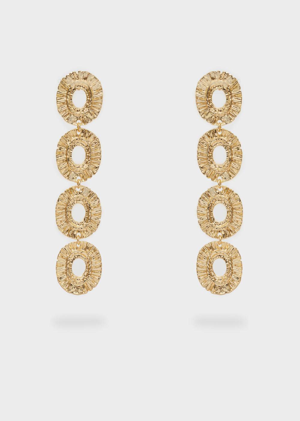 Nalí LONG GOLD EARRINGS W/ ROUND ELEMENTS