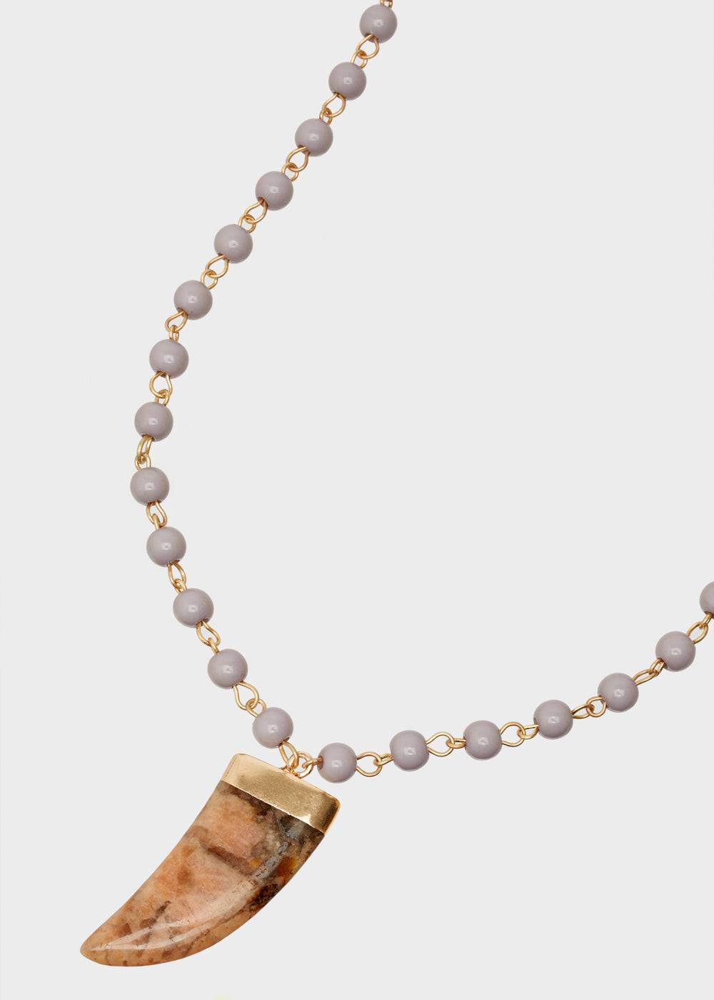Nalí LONG NECKLACE W/ GRAY SPHERES AND HORN CHARM