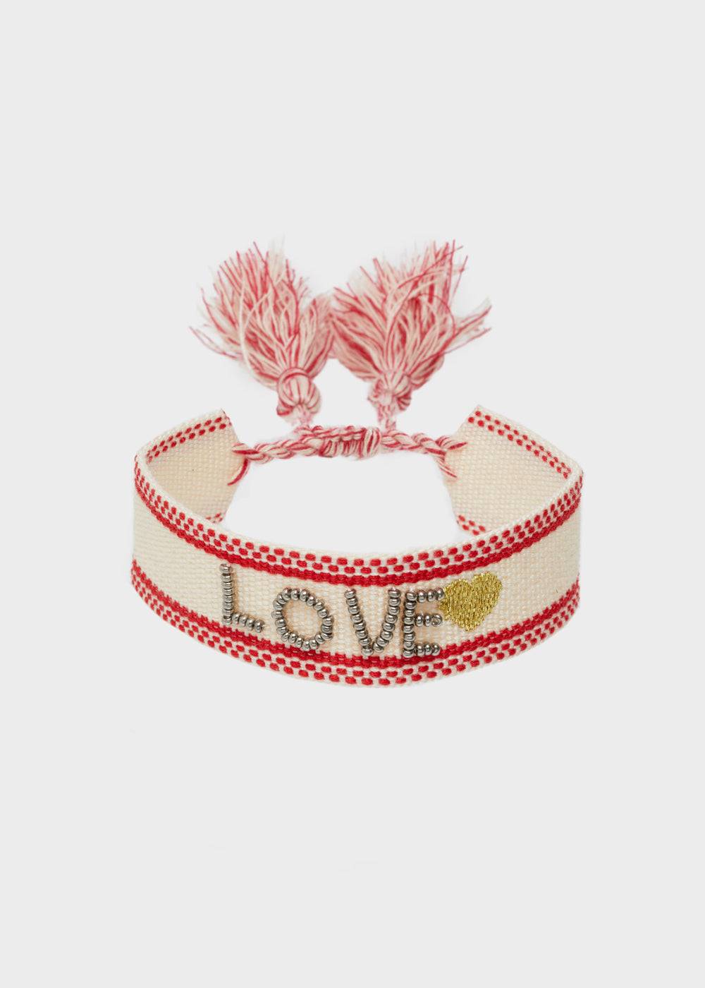 Nalí LOVE FABRIC BRACELET WITH BEADS BEIGE