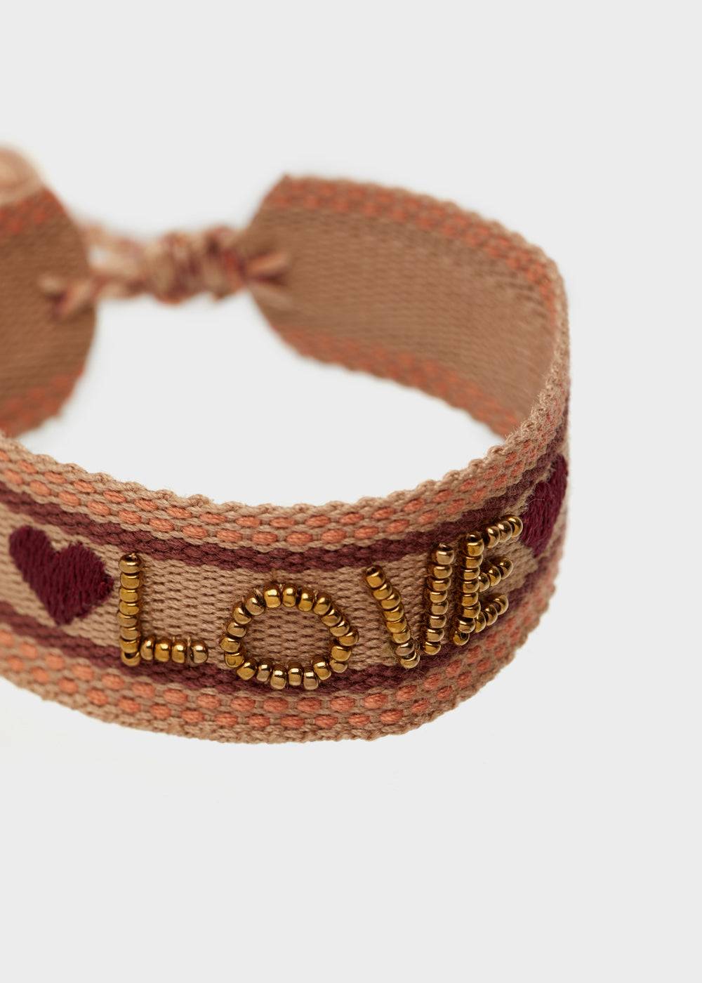 Nalí LOVE FABRIC BRACELET WITH BEADS BROWN