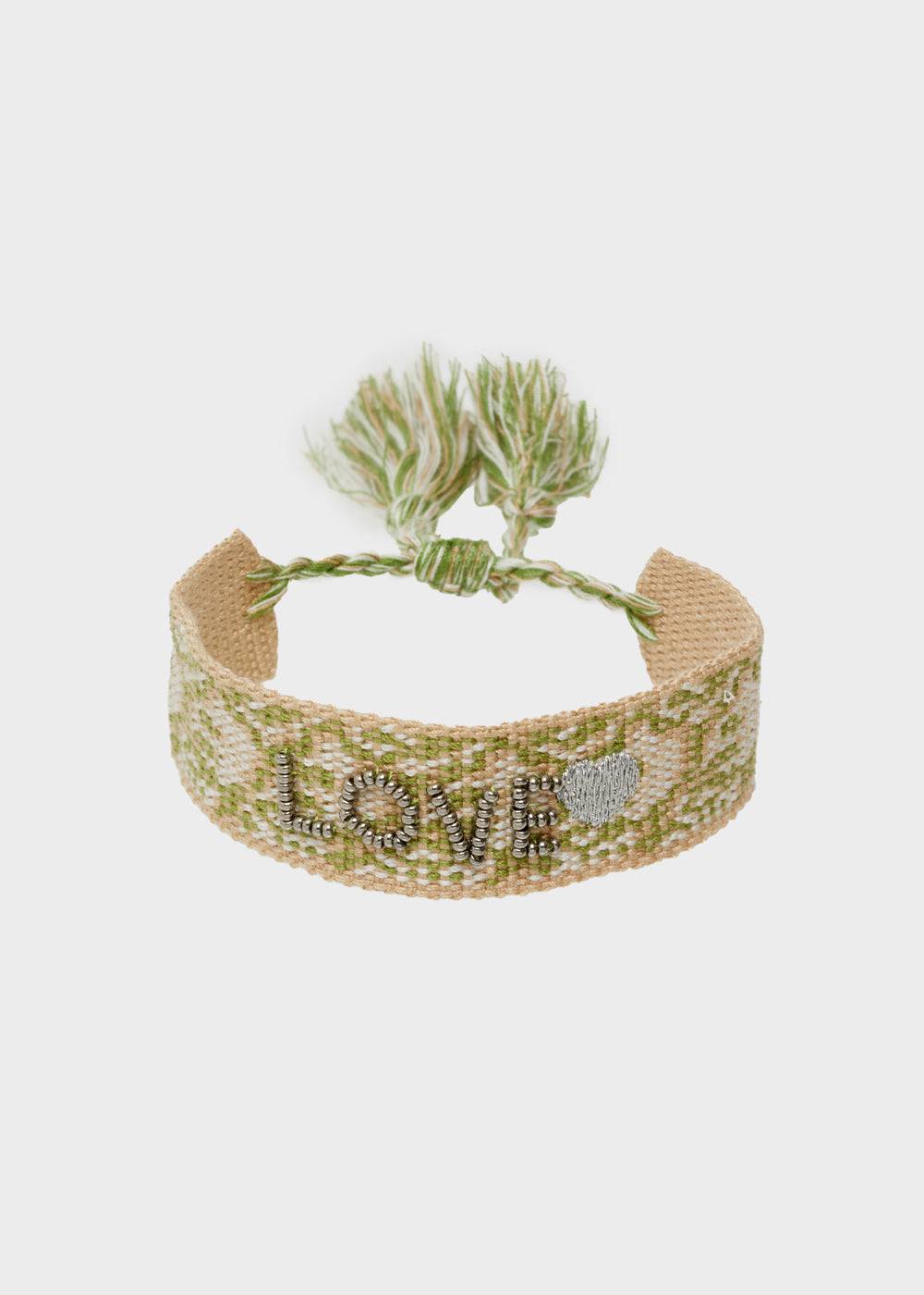 Nalí LOVE FABRIC BRACELET WITH BEADS GREEN