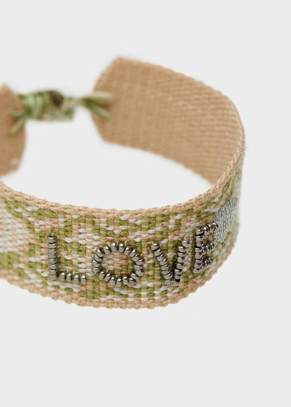 Nalí LOVE FABRIC BRACELET WITH BEADS GREEN