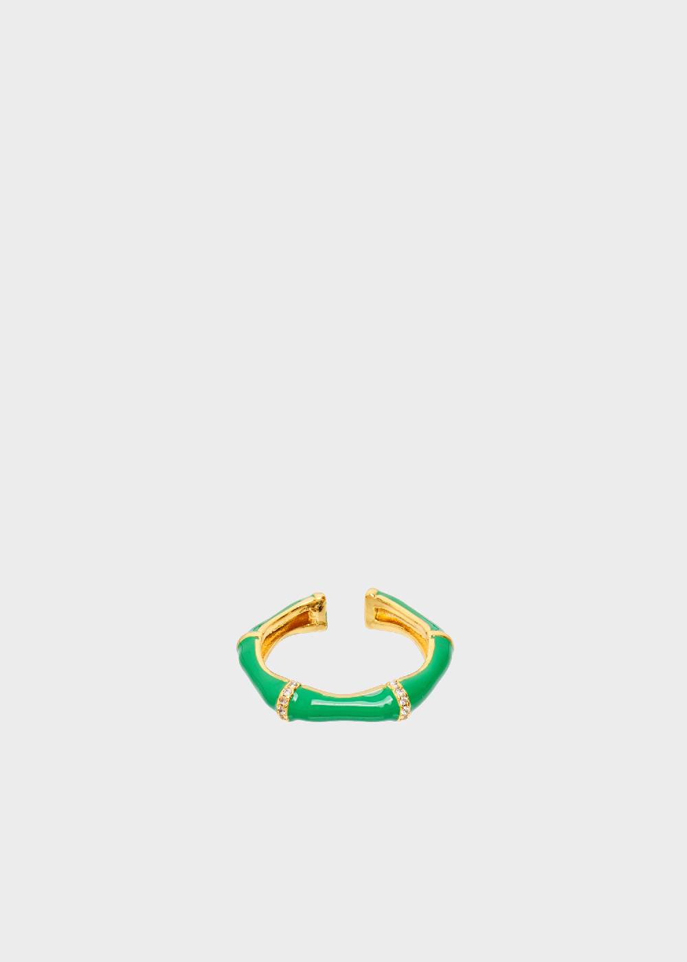 Nalí MERY ENAMEL RING GREEN WITH CRYSTALS