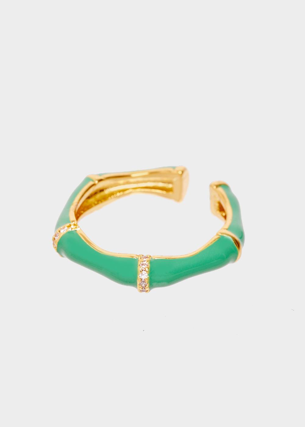 Nalí MERY ENAMEL RING GREEN WITH CRYSTALS