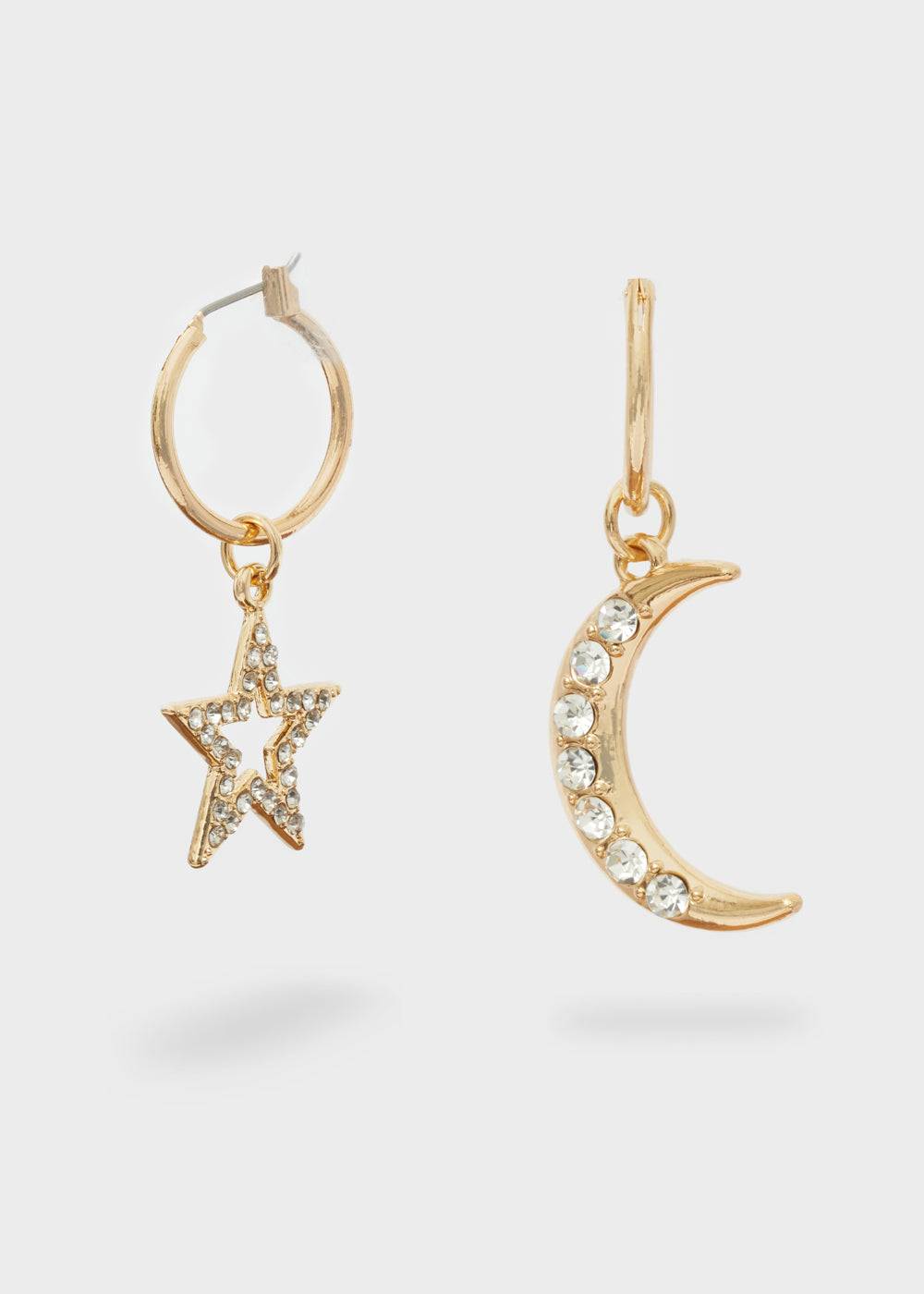Nalí MOON+STAR GOLD HOOP EARRINGS