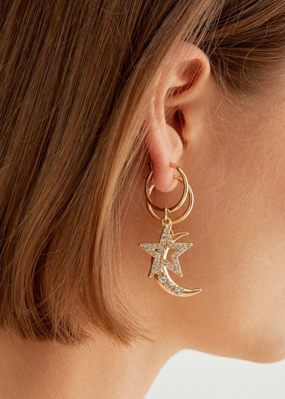 Nalí MOON+STAR GOLD HOOP EARRINGS