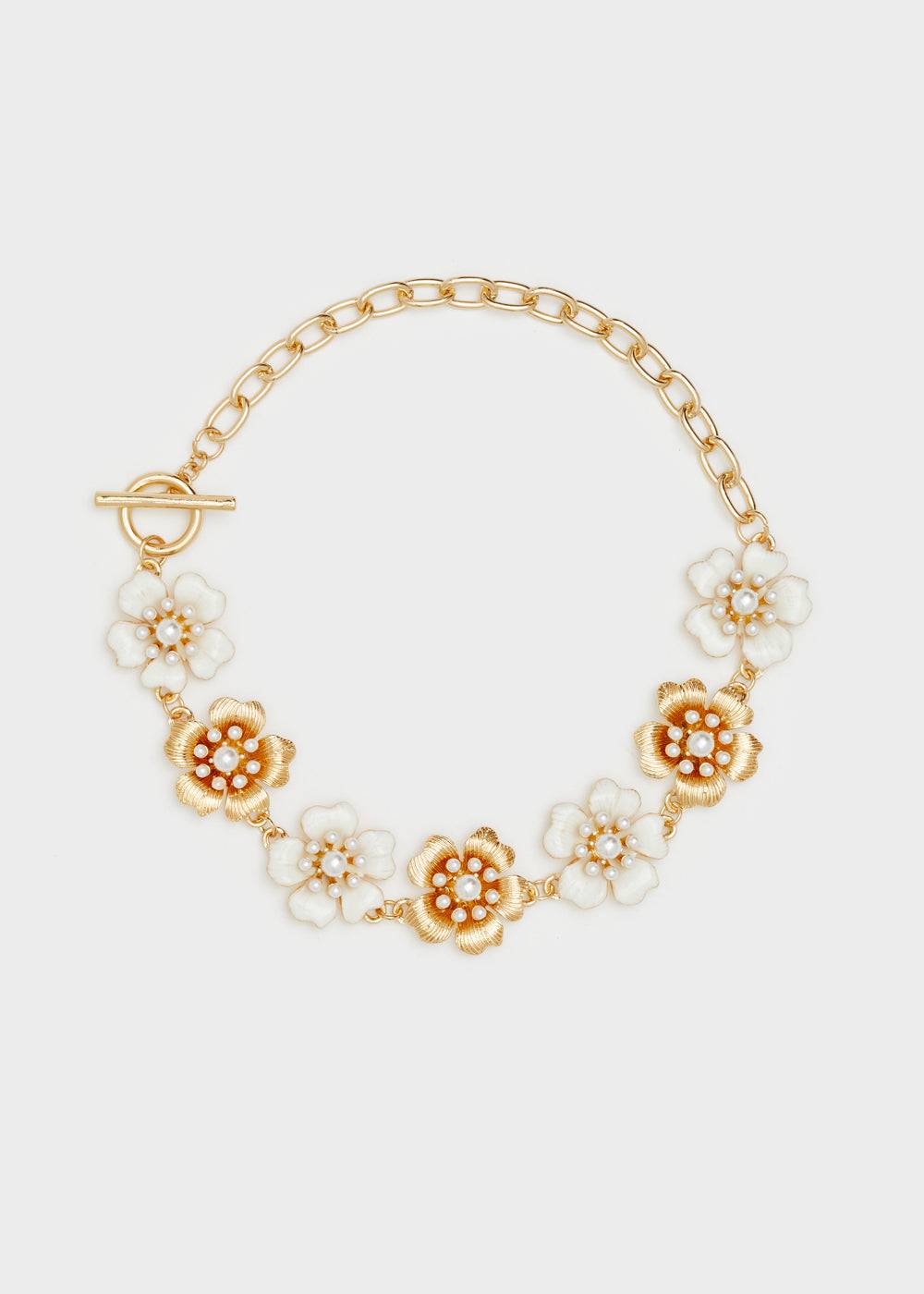 Nalí NECKLACE W/ ENAMEL FLOWERS AND PEARLS