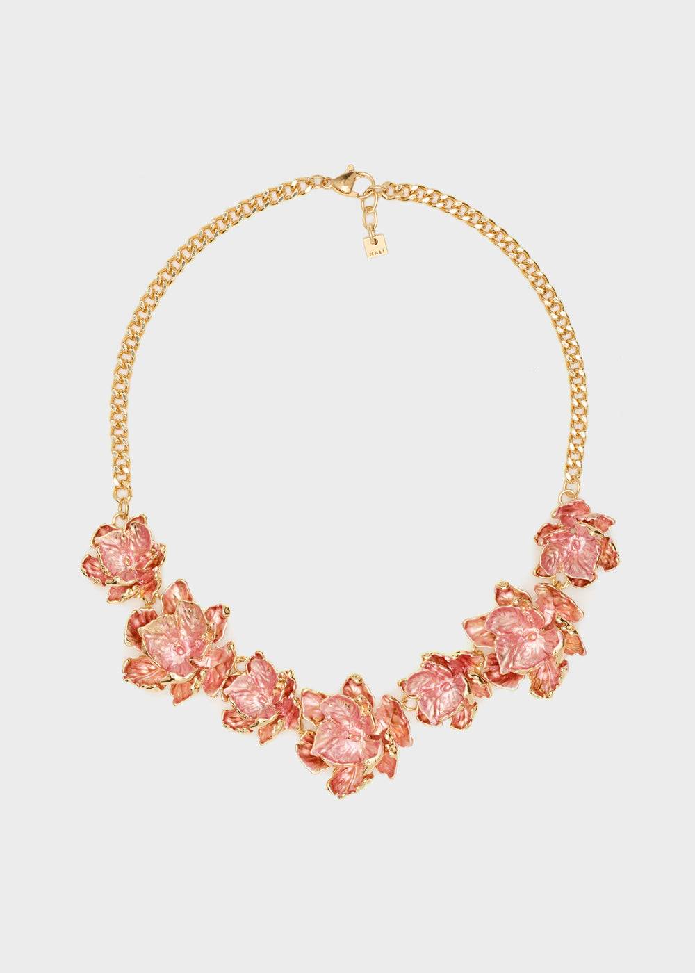 Nalí NECKLACE W/ ENAMEL SALMON FLOWERS/GOLD