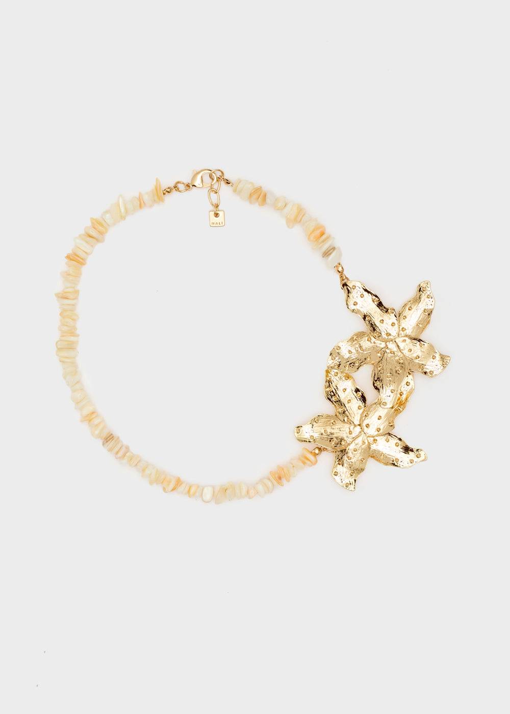 Nalí NECKLACE W/ GOLD TROPICAL FLOWERS