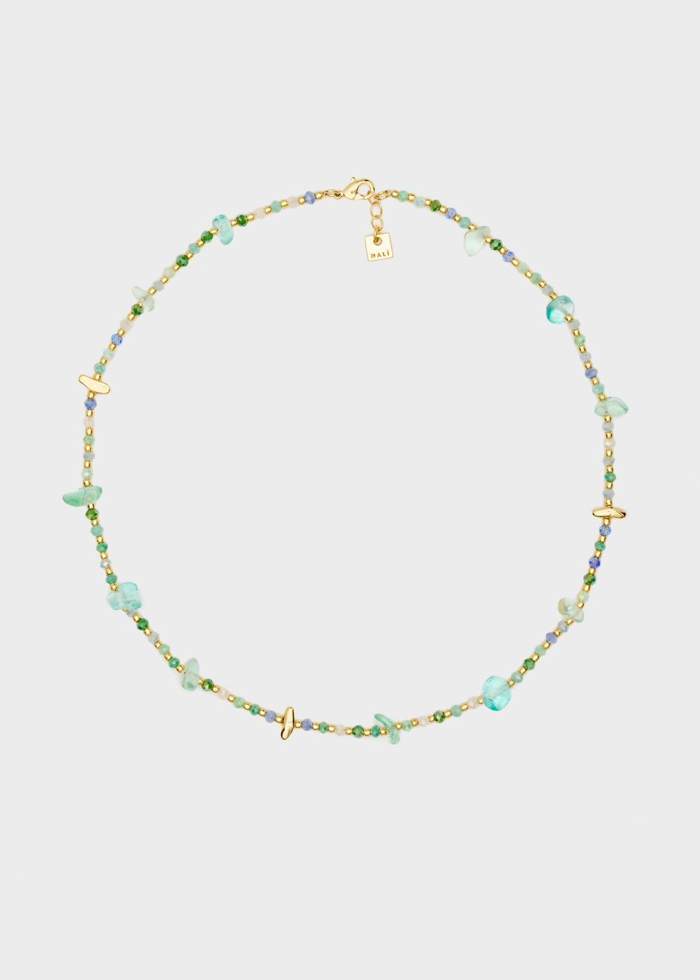 Nalí NECKLACE W/ GREEN+GOLD STONES