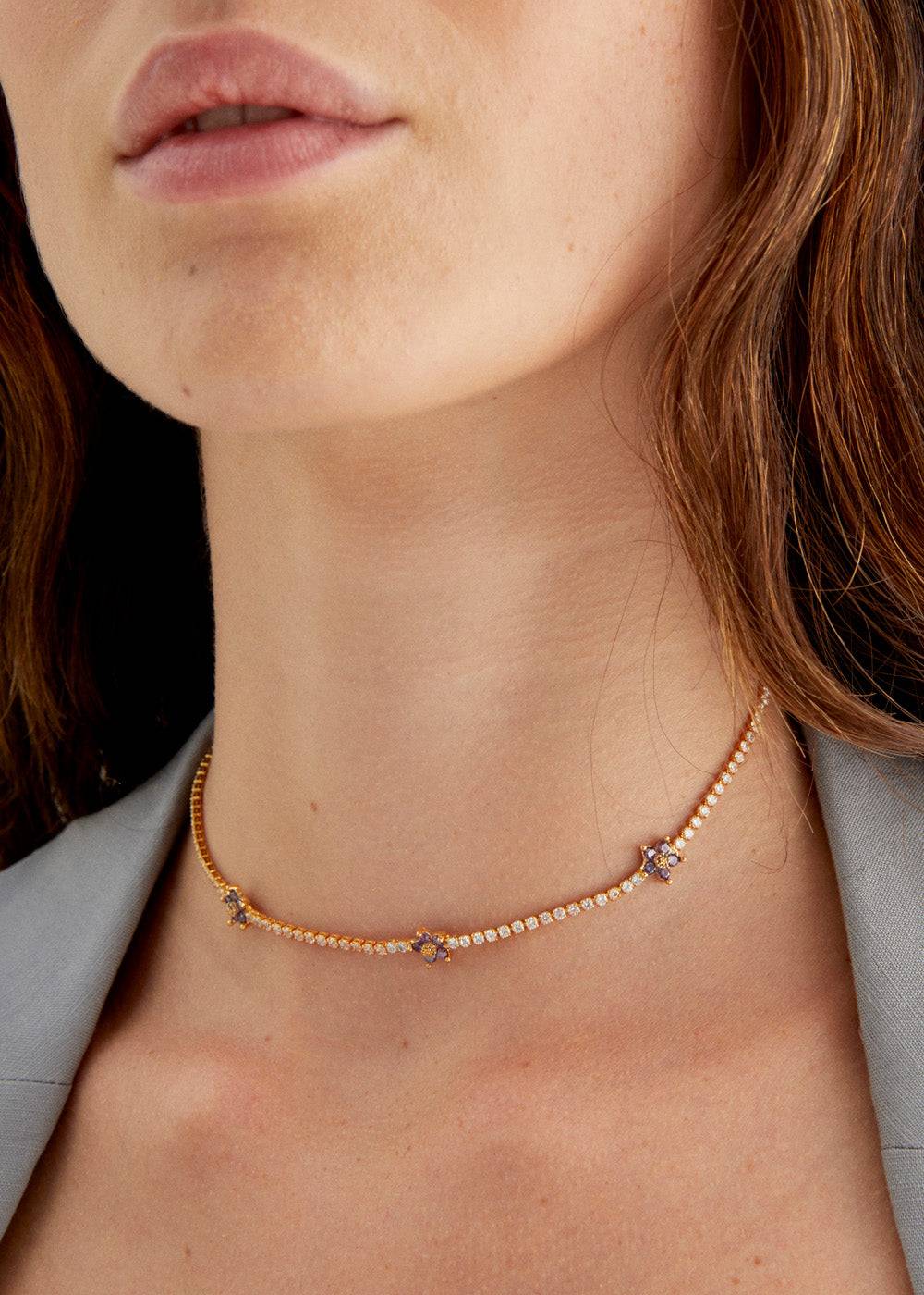 Nalí NECKLACE W/ LILAC ZIRCON FLOWERS