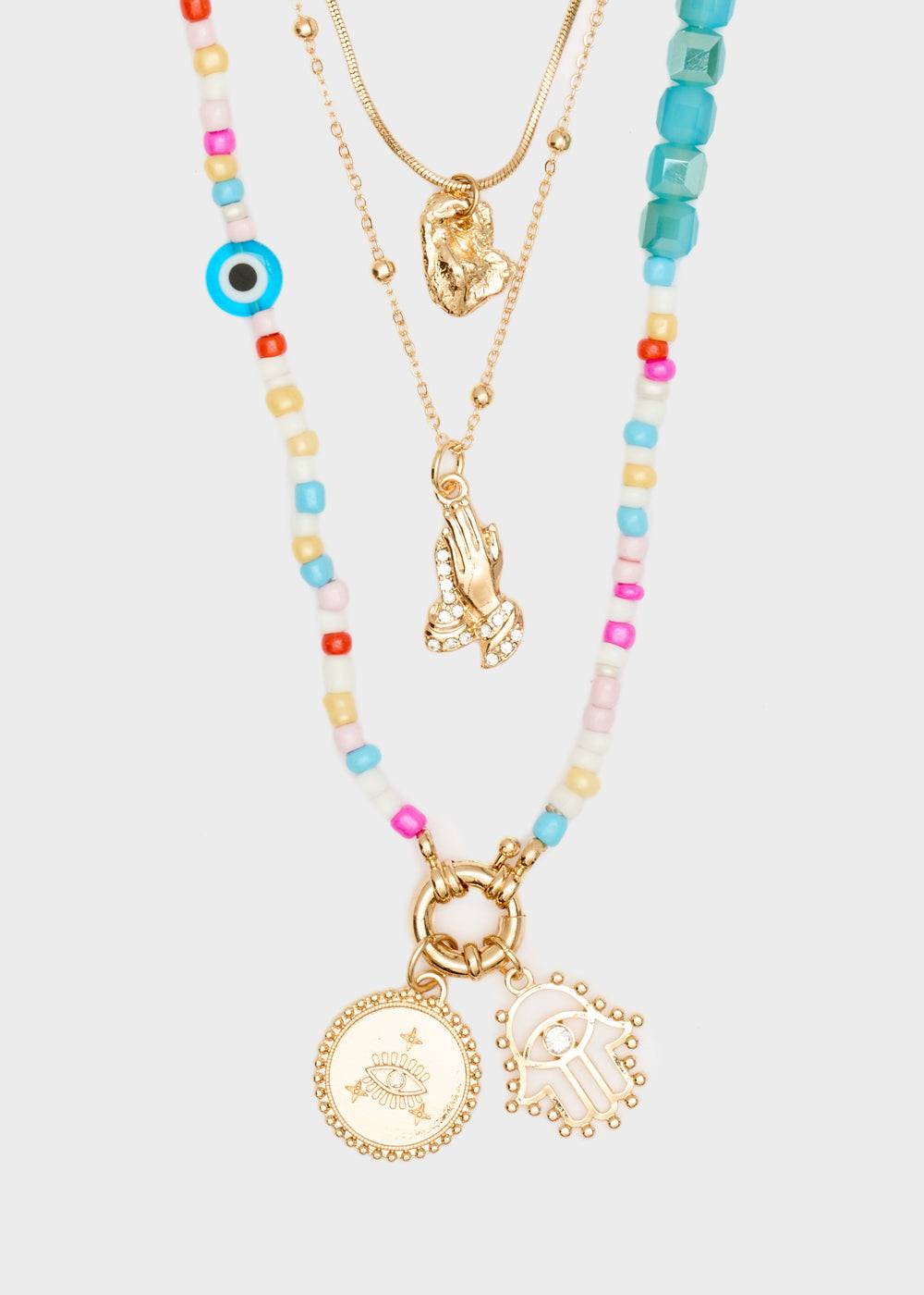 Nalí NECKLACE W/ PINK BEADS AND PENDANTS