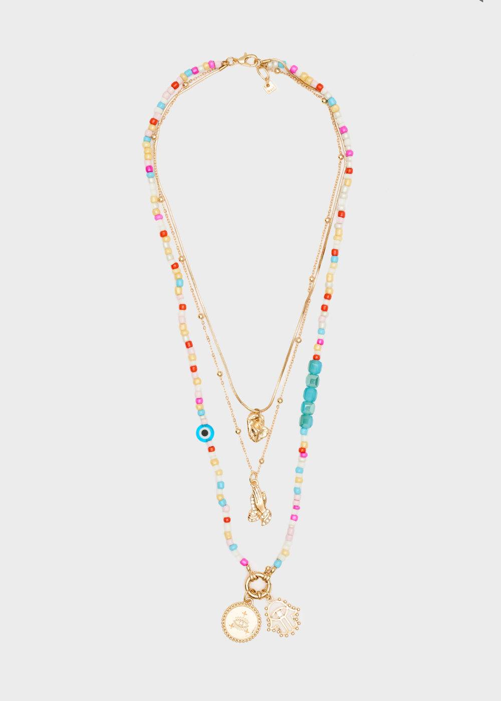 Nalí NECKLACE W/ PINK BEADS AND PENDANTS