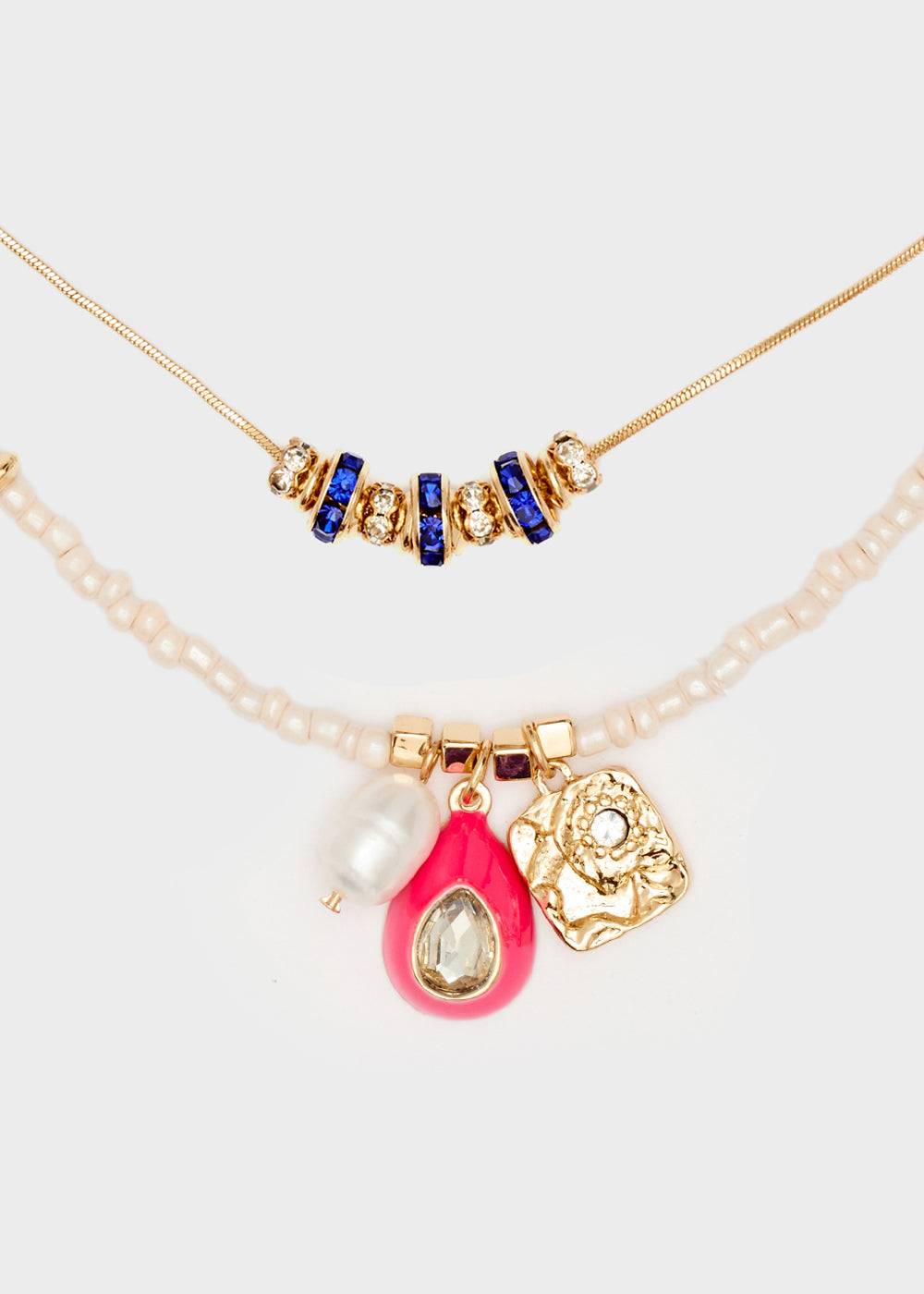 Nalí NECKLACE W/ PINK BEADS + FUCHSIA PENDANT