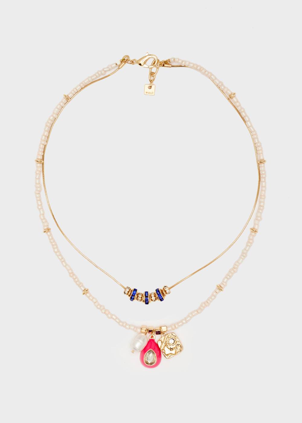 Nalí NECKLACE W/ PINK BEADS + FUCHSIA PENDANT