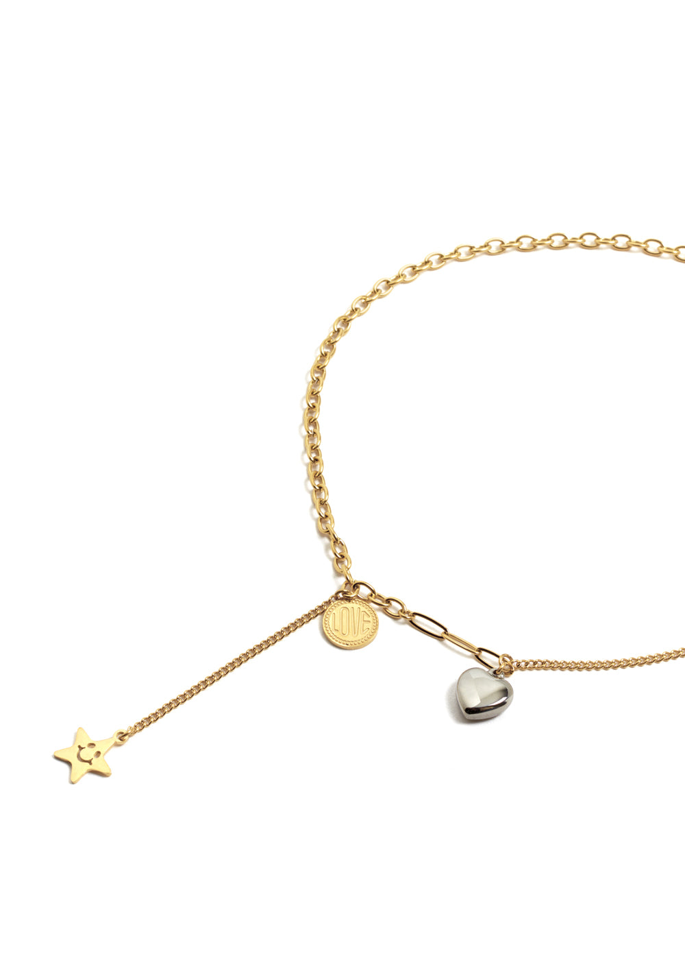 Nalí NECKLACE W/ SILVER HEART & STAR 14K GOLD PLATED