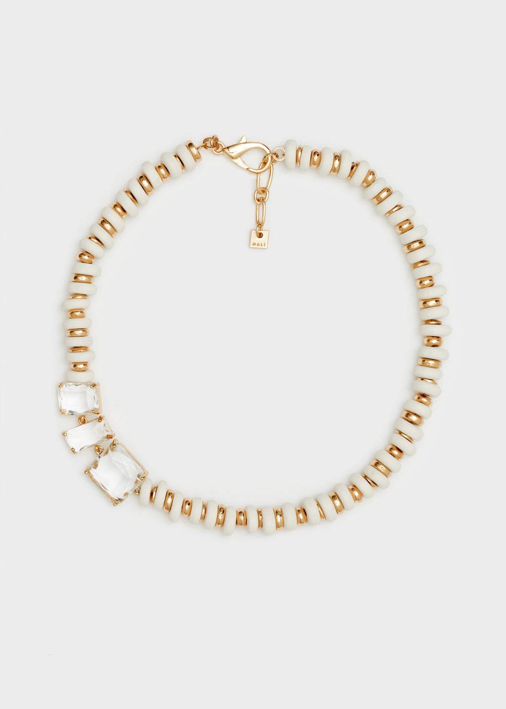 Nalí NECKLACE W/ STONES + OFF-WHITE WOOD BEADS