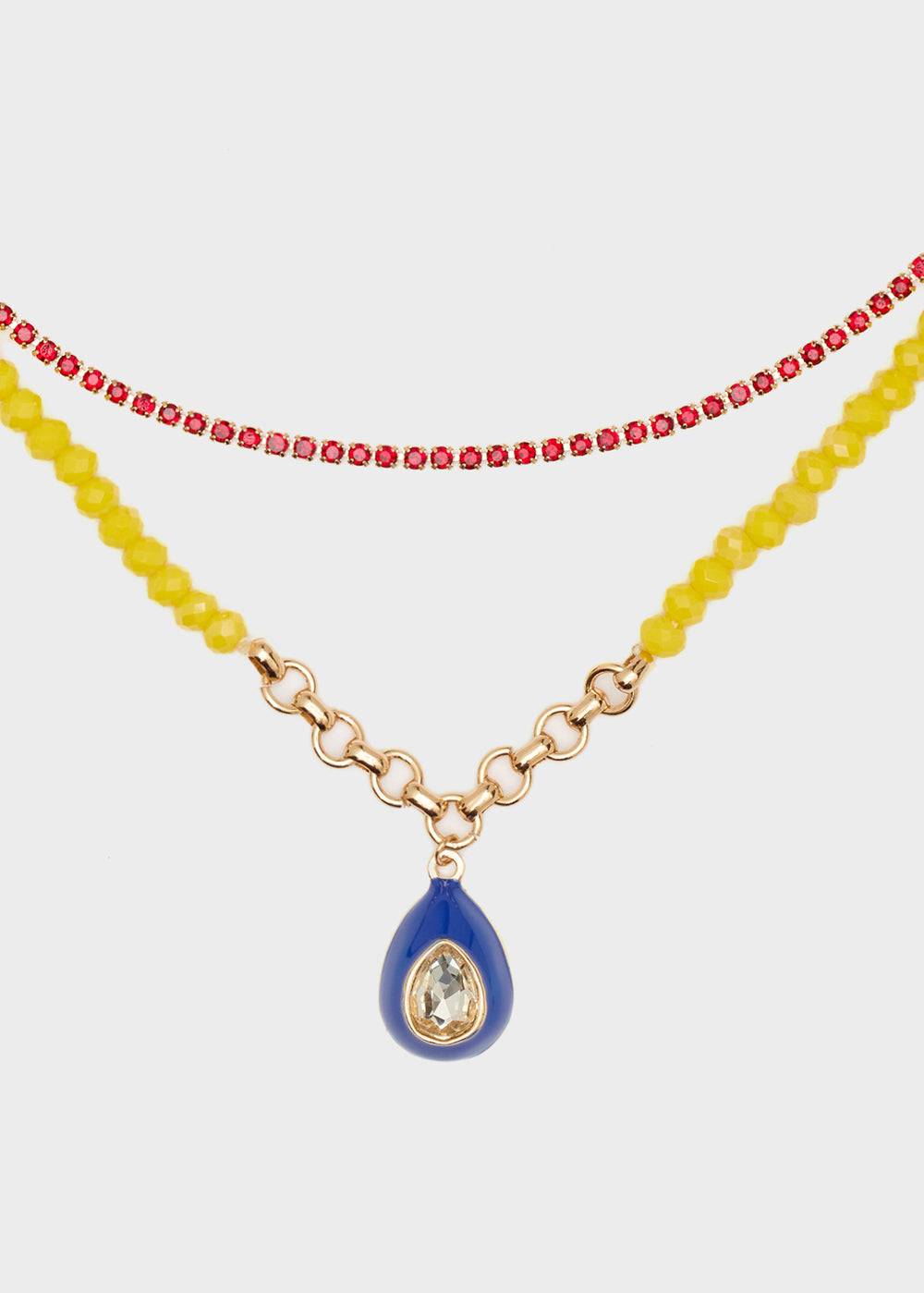 Nalí NECKLACE W/ YELLOW BEADS + BLUE PENDANT