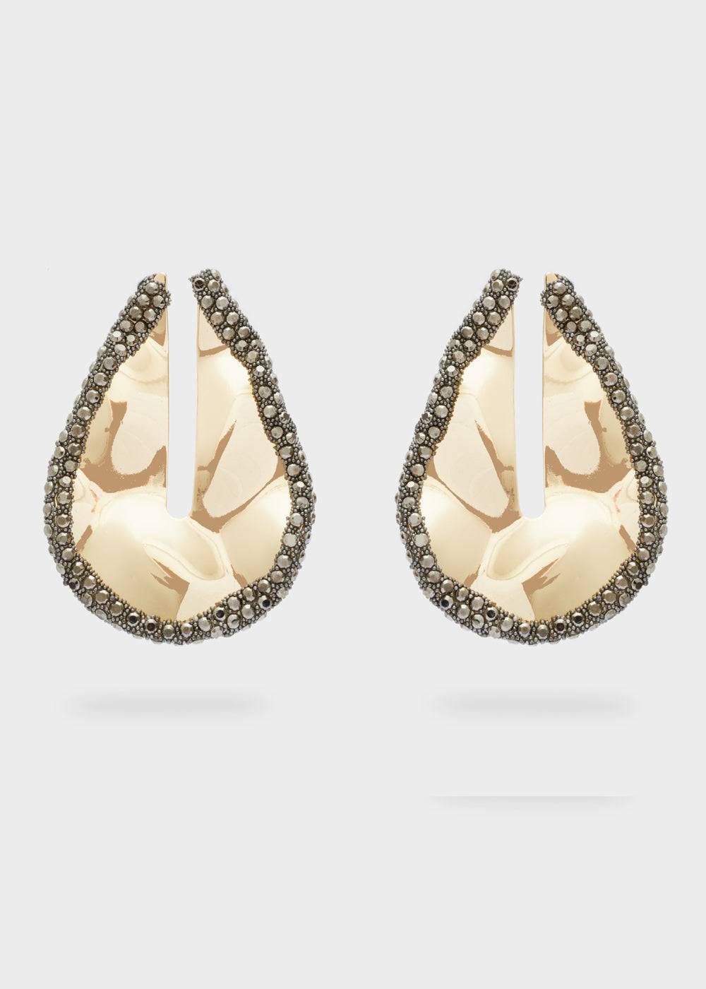 Nalí OVERSIZE EARRINGS IN GOLD + BLACK STONES
