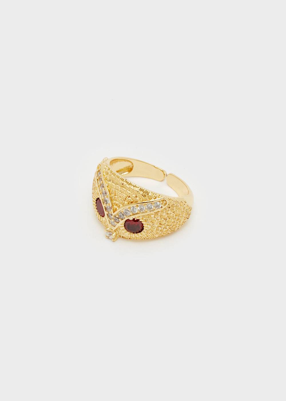 Nalí OWL RING IN GOLD W/ RED STONES