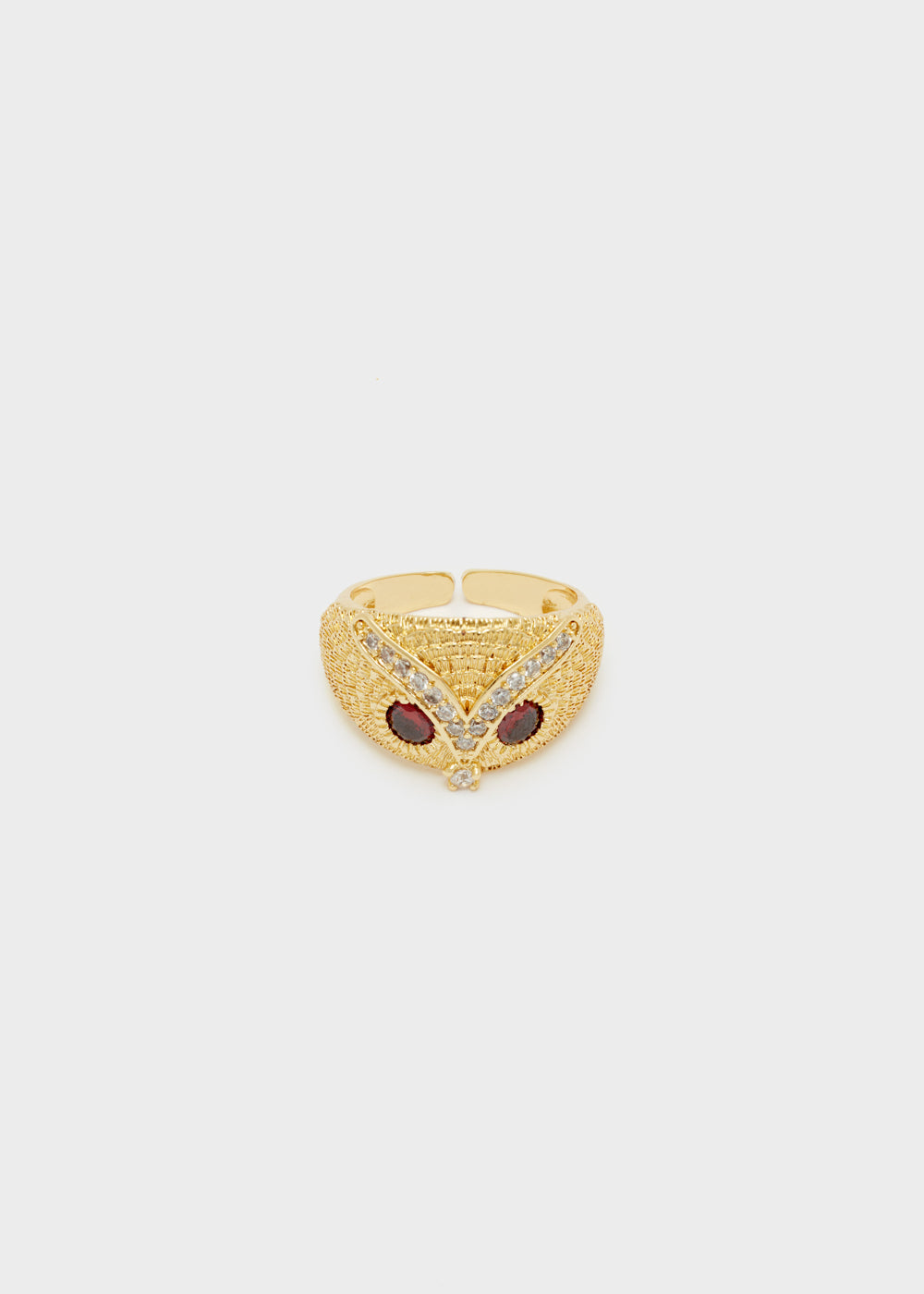 Nalí OWL RING IN GOLD W/ RED STONES