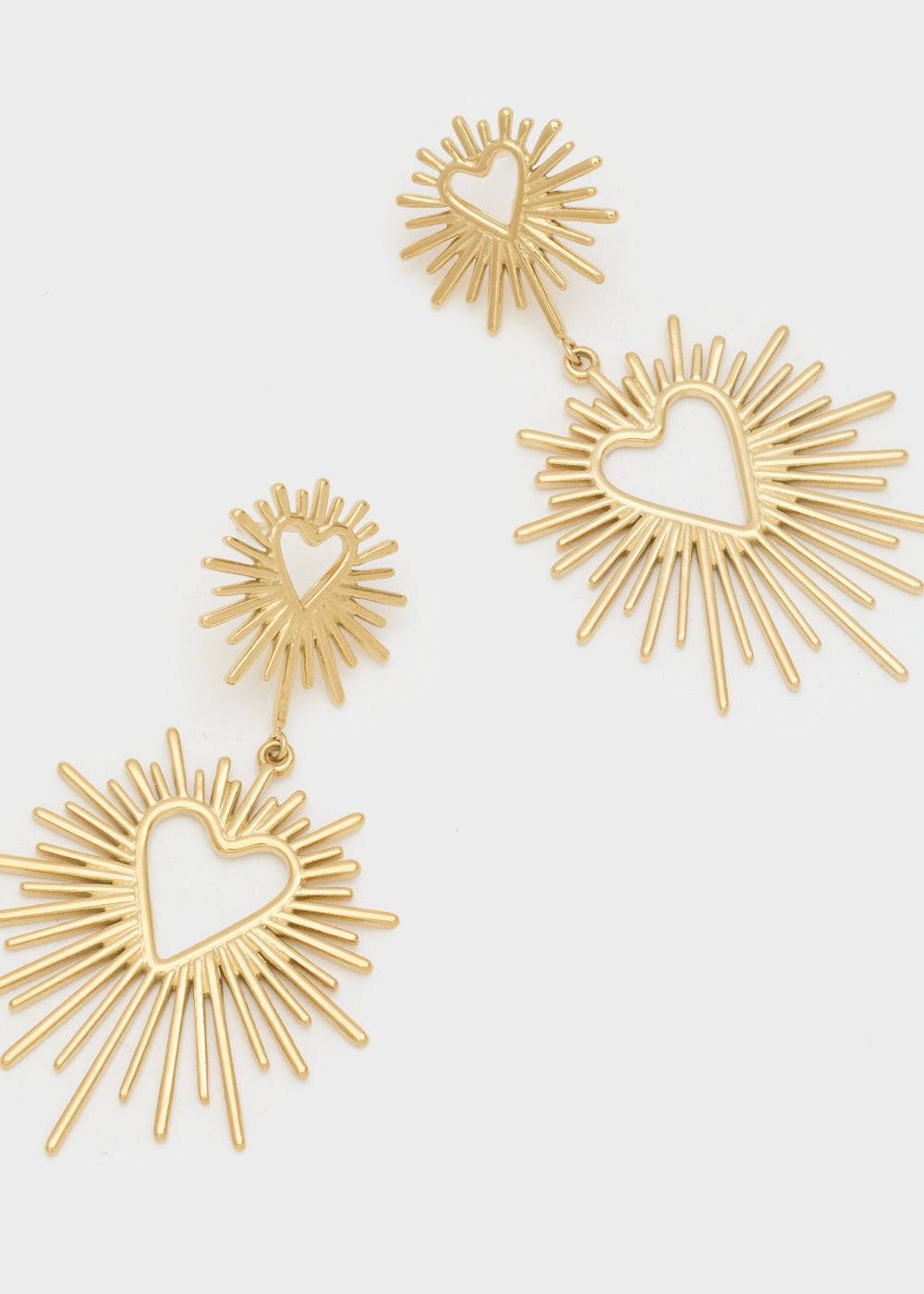 Nalí S.STEEL GOLD HEART EARRINGS WITH RAYS