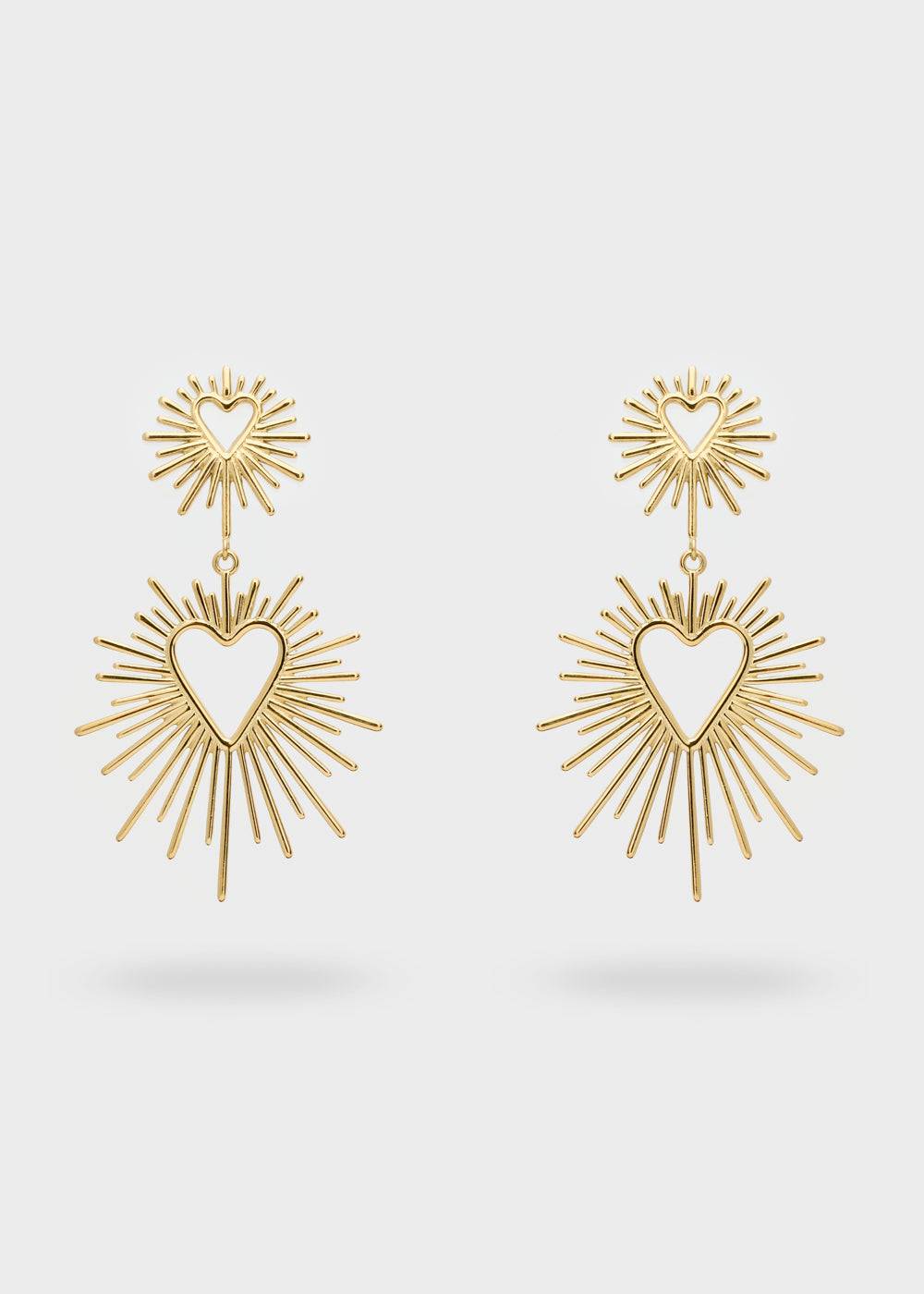 Nalí S.STEEL GOLD HEART EARRINGS WITH RAYS